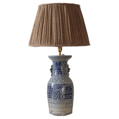 Antique A Tall Chinese Blue and White Porcelain Vase Lamp