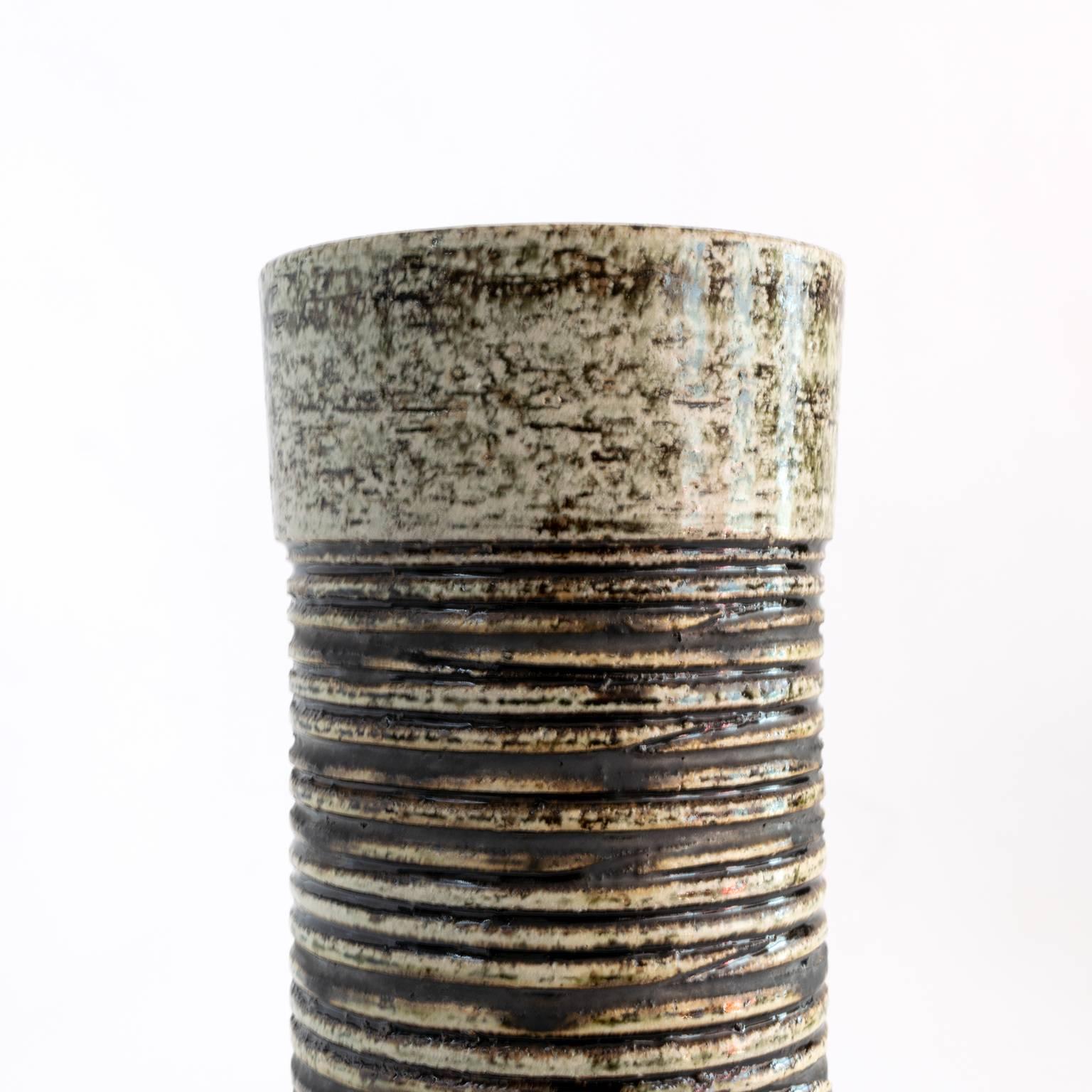 Scandinavian Modern Tall Cylinder Shaped Charmotte Clay Vase Britt-Louise Sundell for Gustavsberg