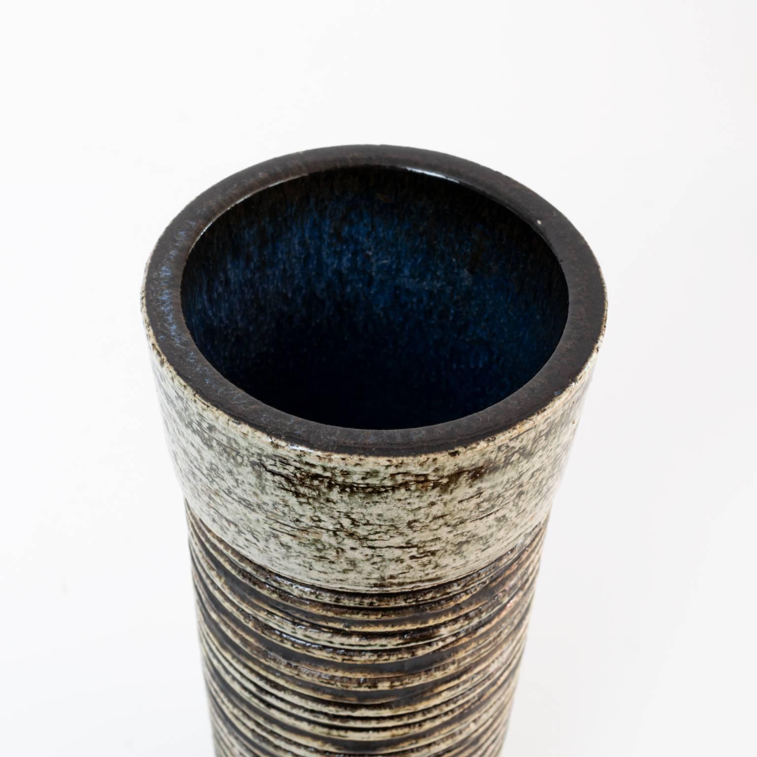 Scandinavian Tall Cylinder Shaped Charmotte Clay Vase Britt-Louise Sundell for Gustavsberg