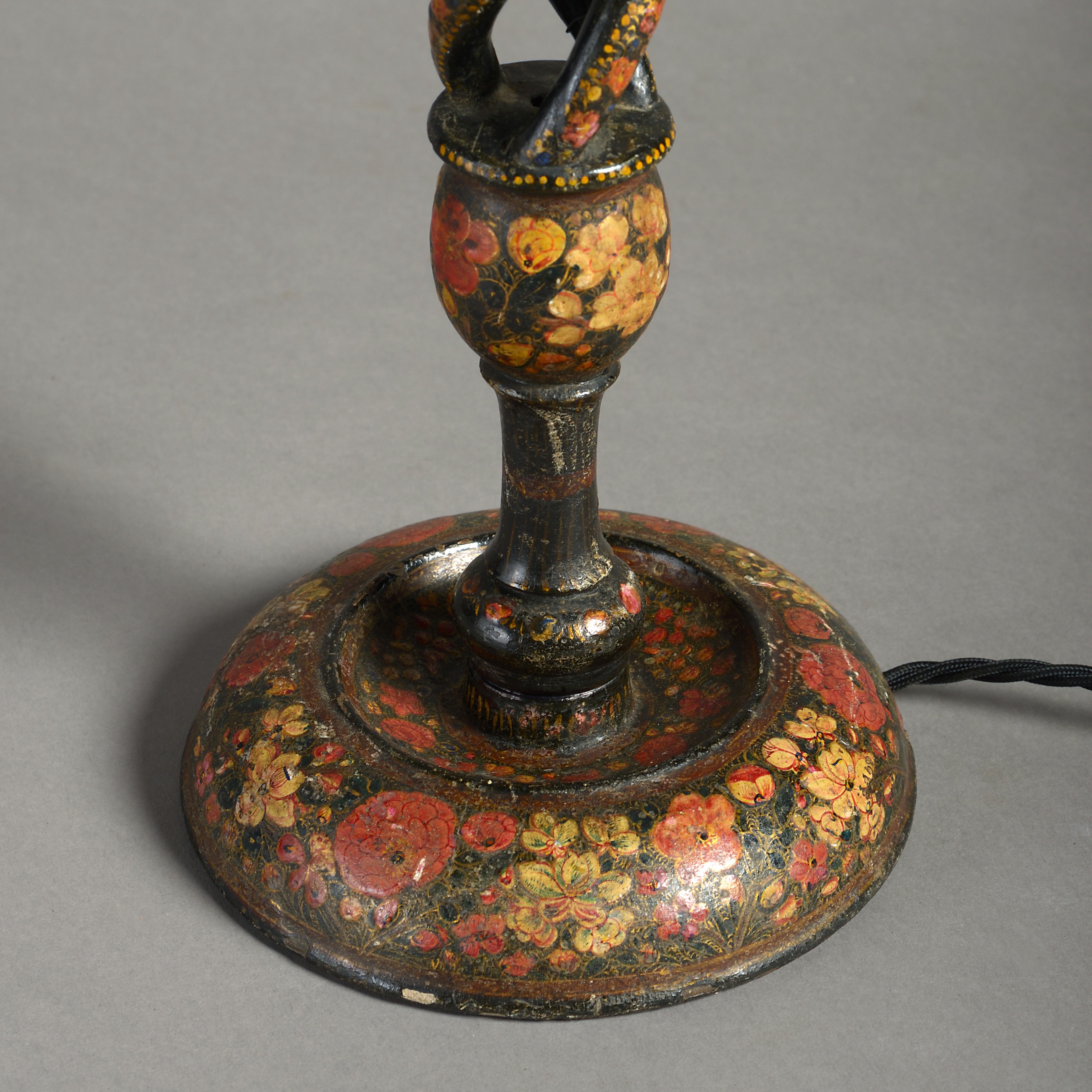 Lacquered Tall Early 20th Century Kashmiri Table Lamp