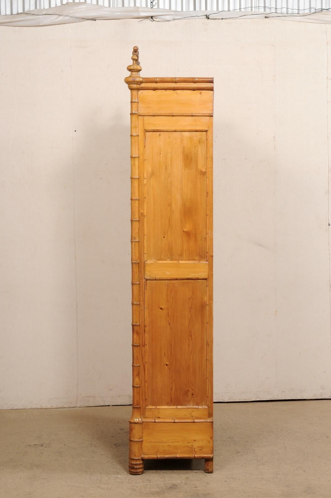 A Tall English Faux Bamboo Cabinet w/Glass Panel Door, Early 20th Century 8