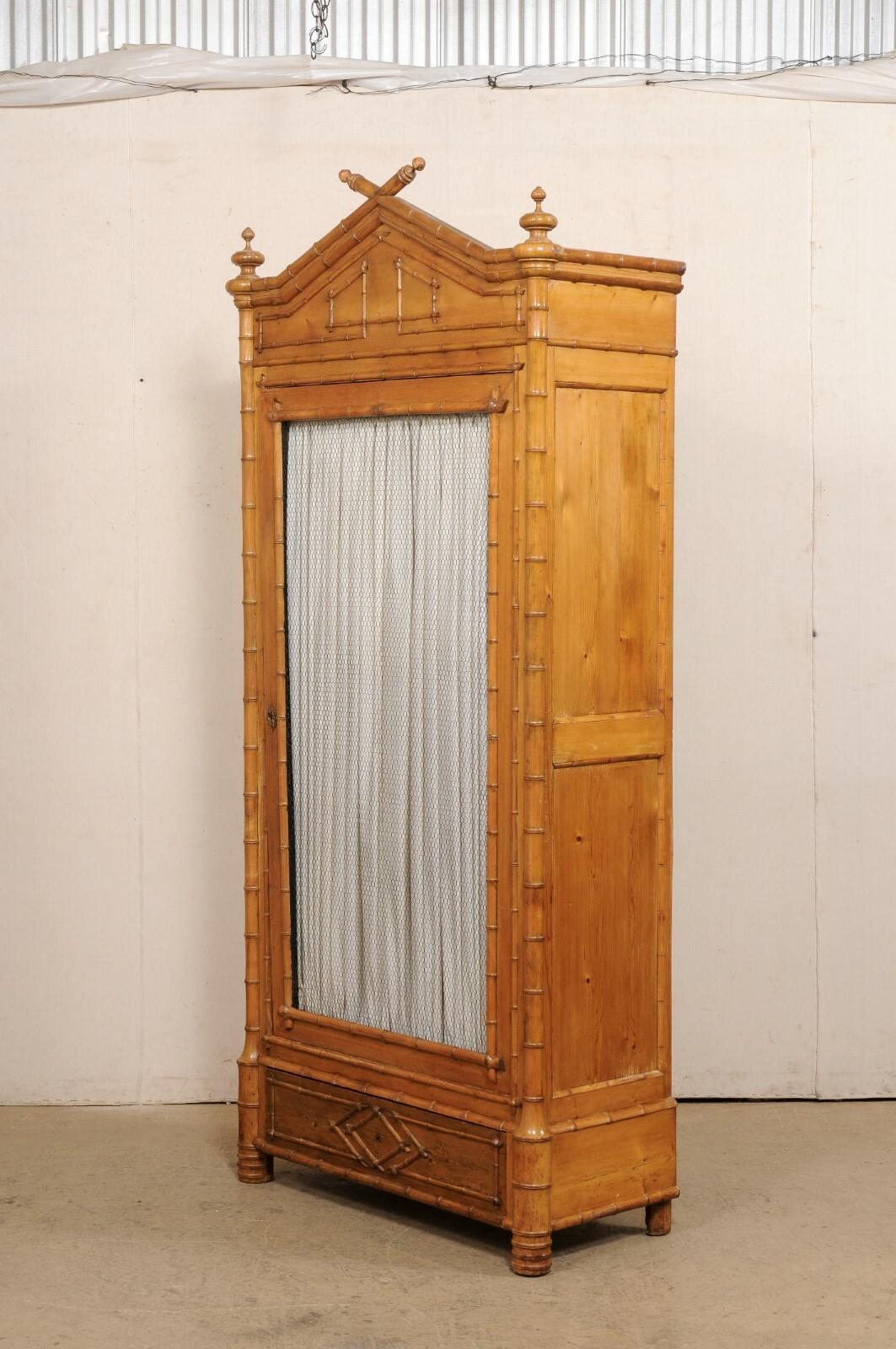A Tall English Faux Bamboo Cabinet w/Glass Panel Door, Early 20th Century For Sale 4