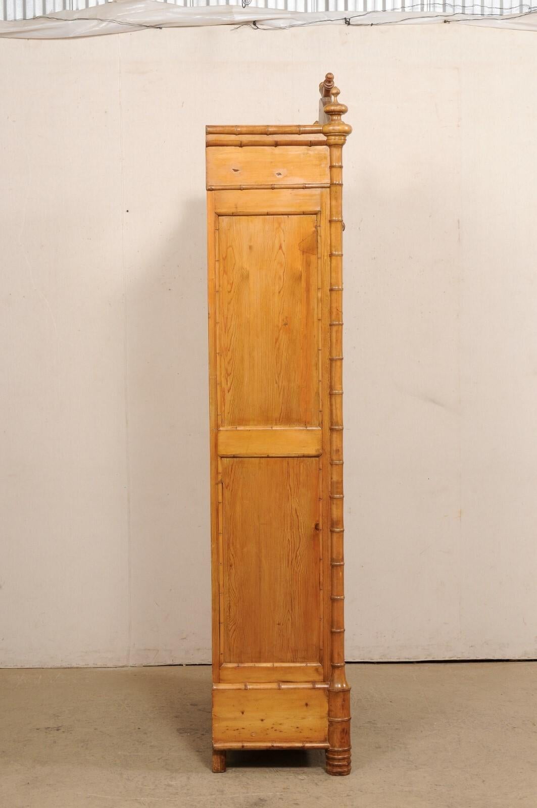 A Tall English Faux Bamboo Cabinet w/Glass Panel Door, Early 20th Century 6
