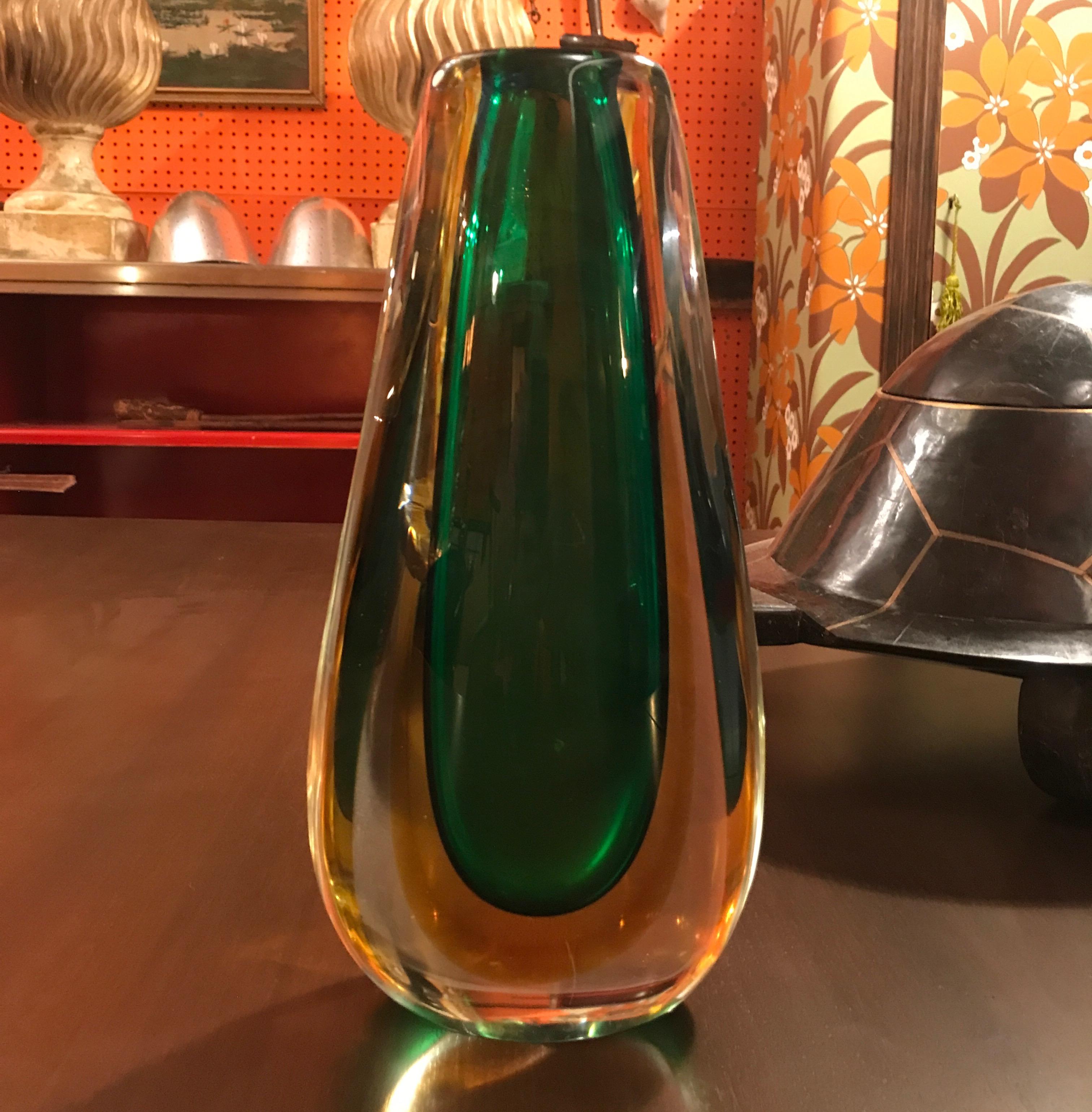 Tall Flavio Poli Sommerso Technique Vase in Clear, Amber and Green Glass For Sale 3