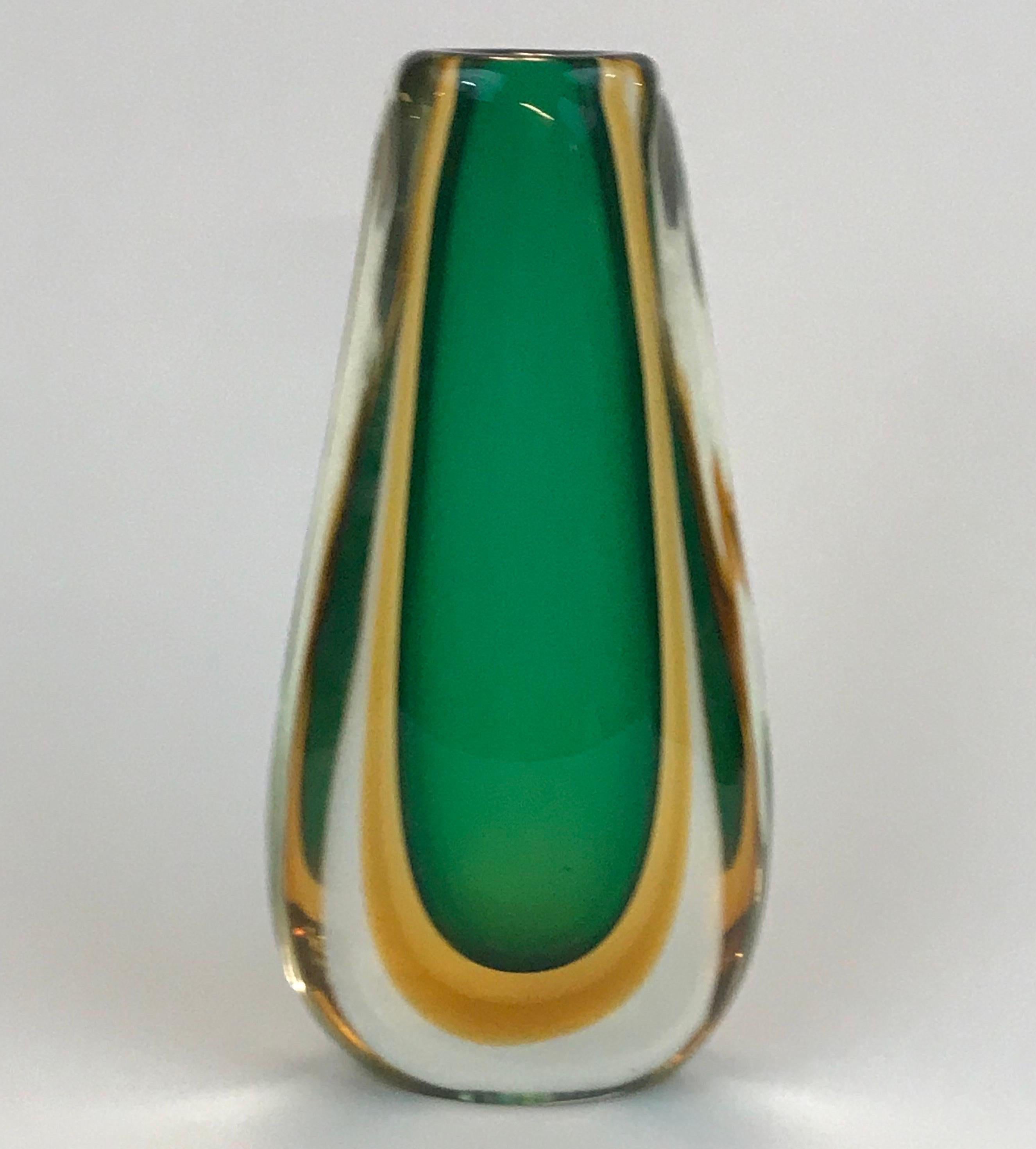 Mid-Century Modern Tall Flavio Poli Sommerso Technique Vase in Clear, Amber and Green Glass For Sale