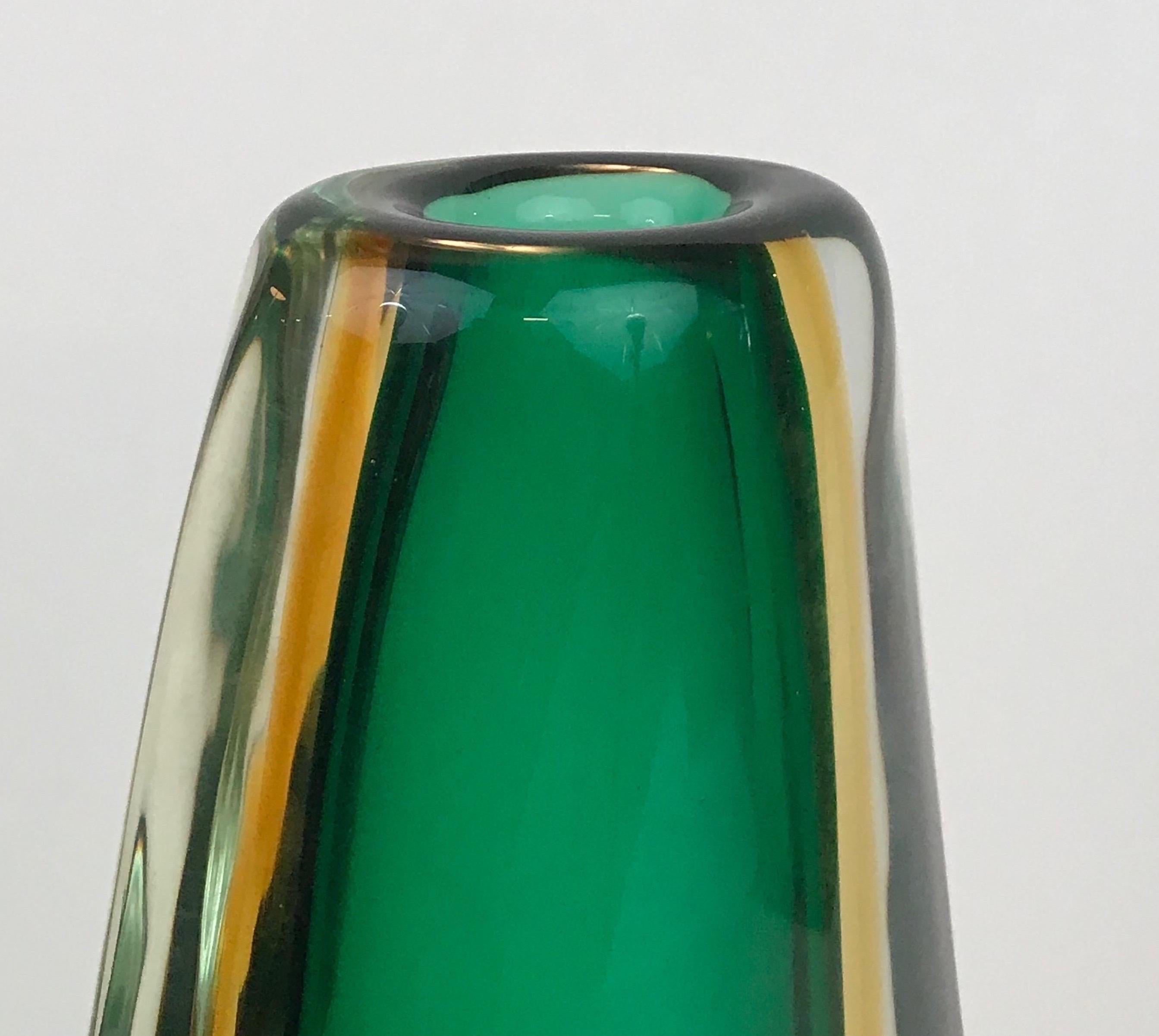 Mid-20th Century Tall Flavio Poli Sommerso Technique Vase in Clear, Amber and Green Glass For Sale