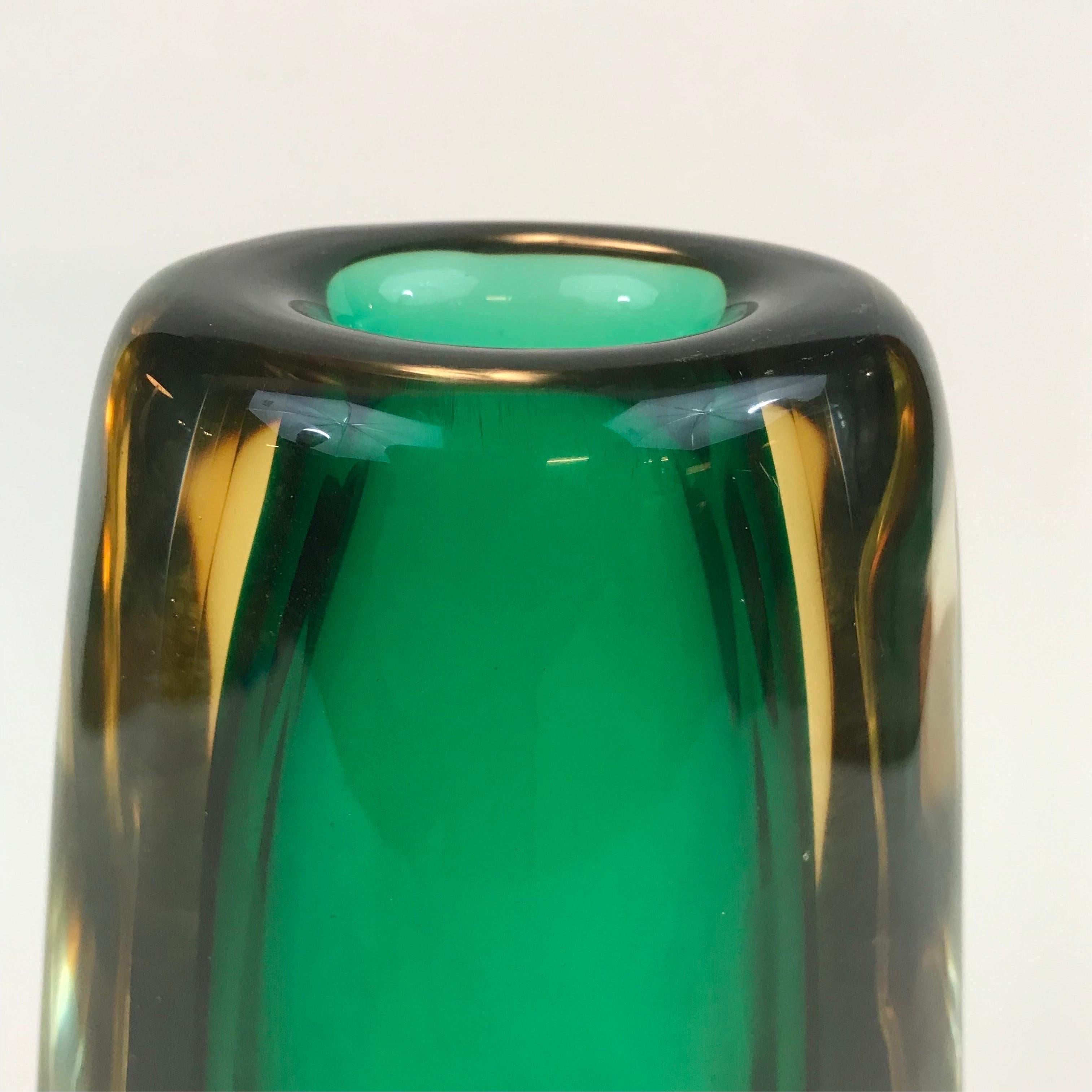 Blown Glass Tall Flavio Poli Sommerso Technique Vase in Clear, Amber and Green Glass For Sale