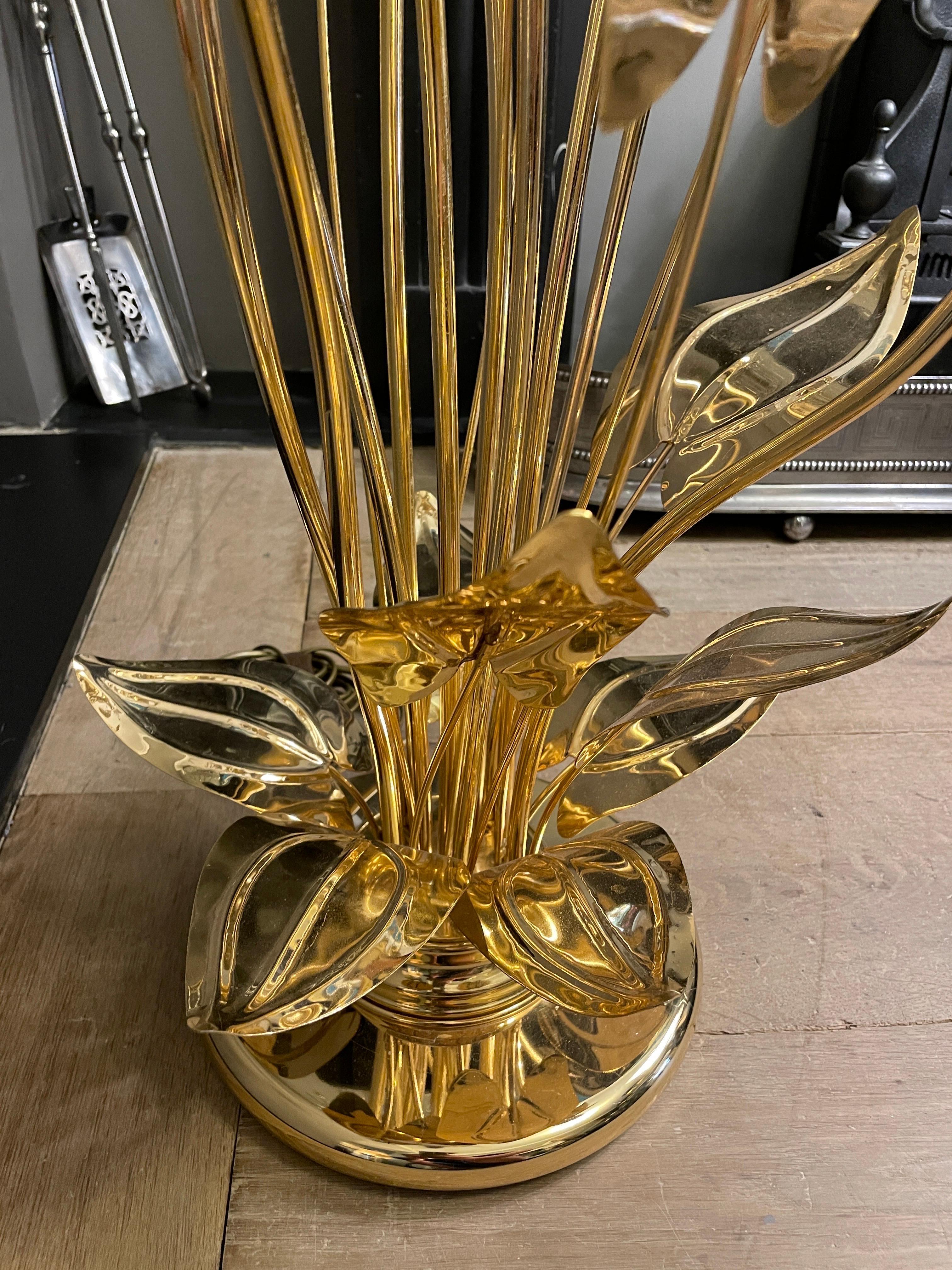 Late 20th Century Tall Flower Brass Lacquered Floor Lamp For Sale
