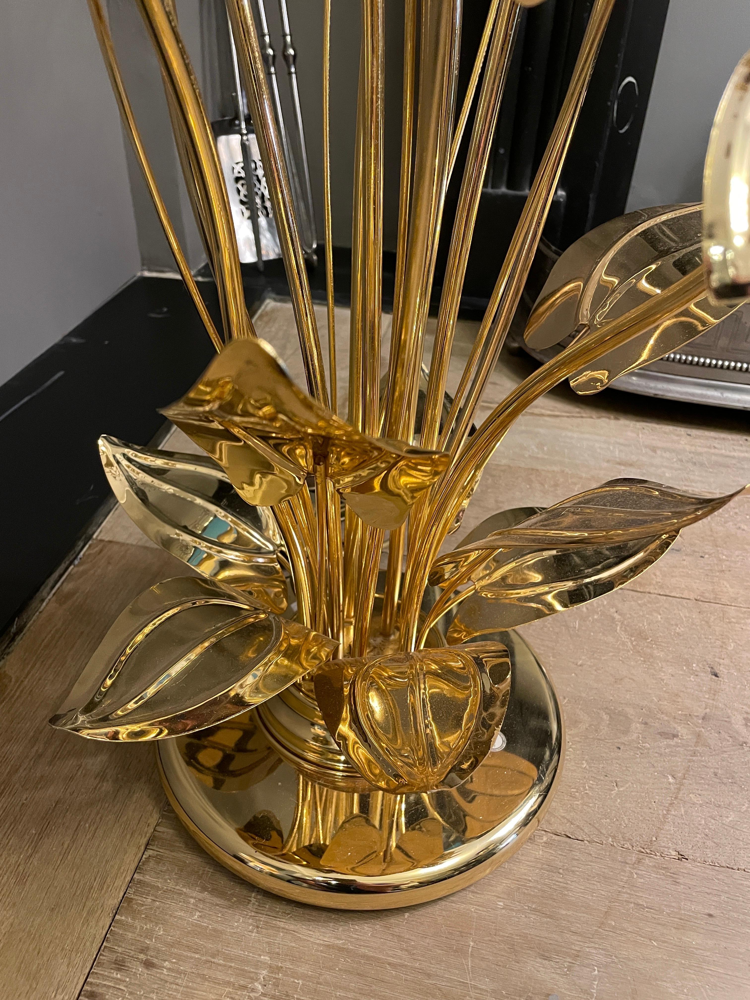 Tall Flower Brass Lacquered Floor Lamp For Sale 1
