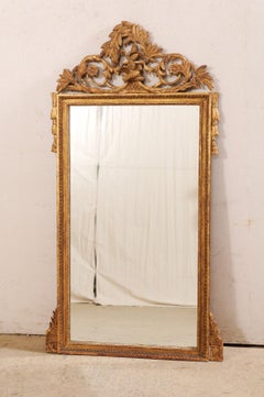 Tall French Antique Gilt Wood Mirror W/Doves, Urn, & Foliate Carved at Crest