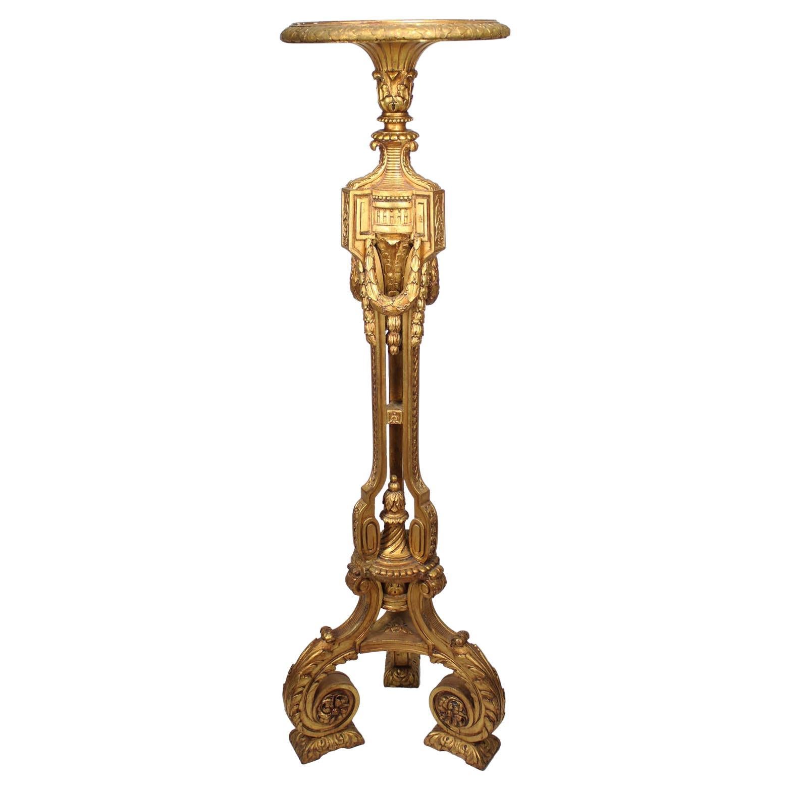 Antorcha (Torchière) tallada en madera dorada estilo Belle Époque Luis XVI, F. Linke Attr en venta