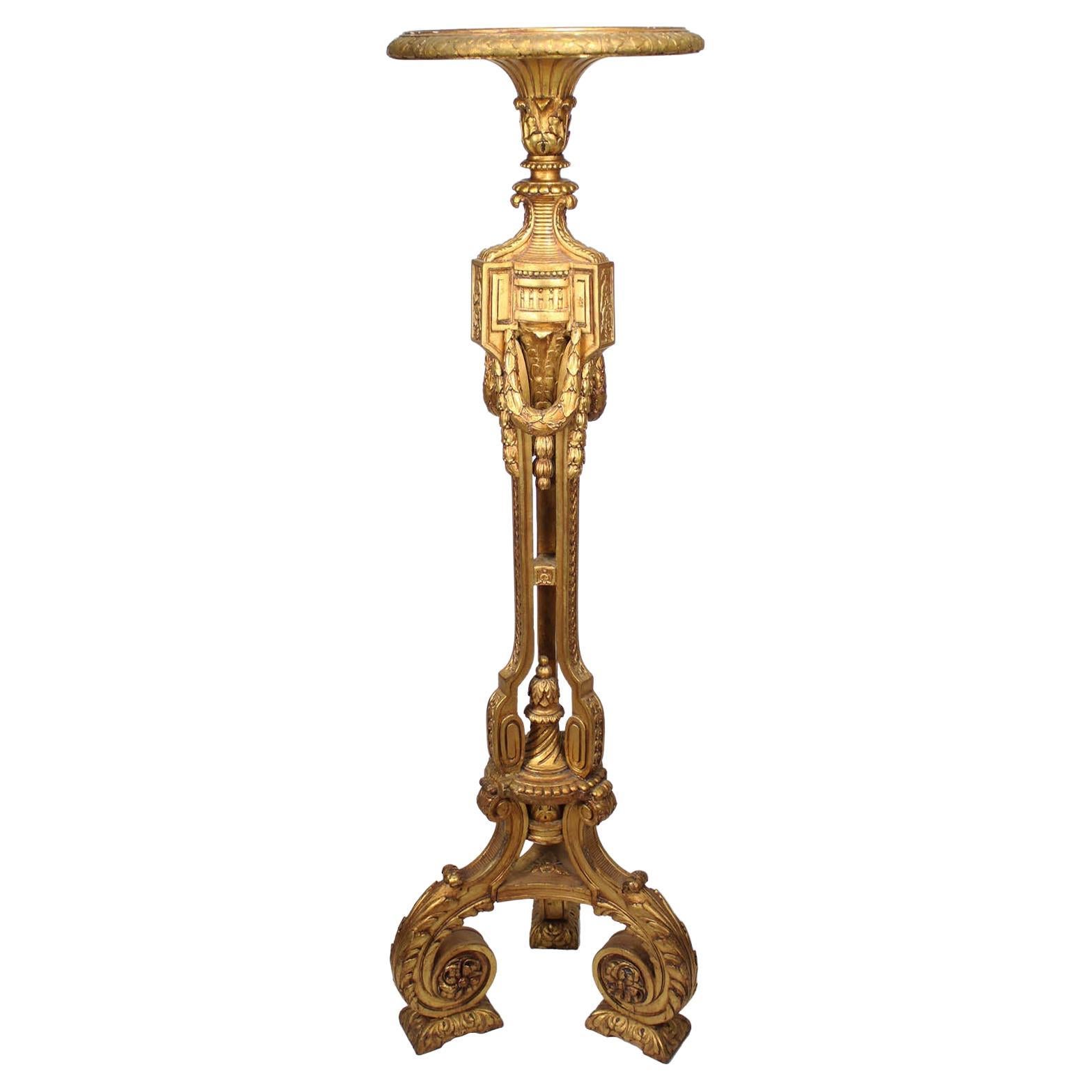 Belle Époque Louis XVI Style Giltwood Carved Torchere (Torchière), F. Linke Attr For Sale