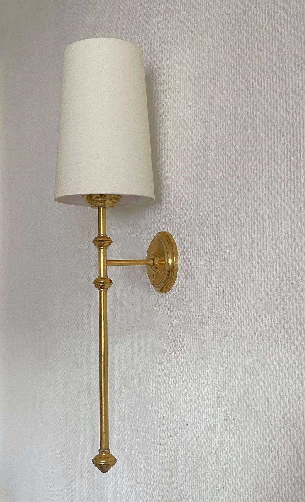 Art Deco A tall French Maison Jansen Style Brass Wall Sconce, Wall Light, 1950s For Sale