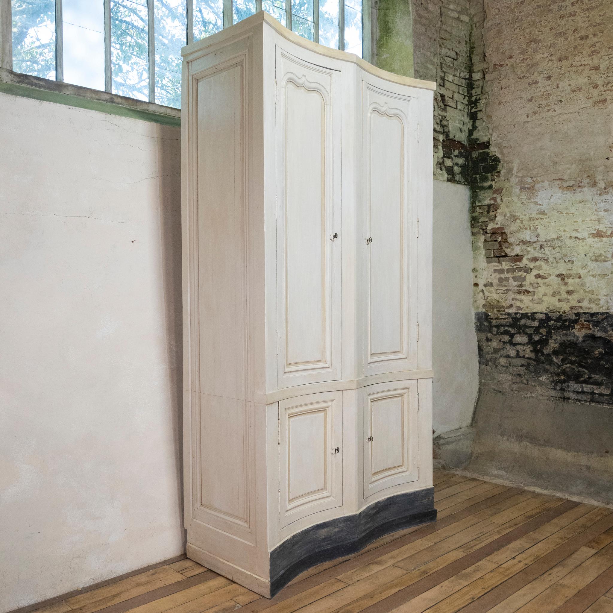 Painted Tall French 19th Century serpentine painted Cupboard / Armoire For Sale