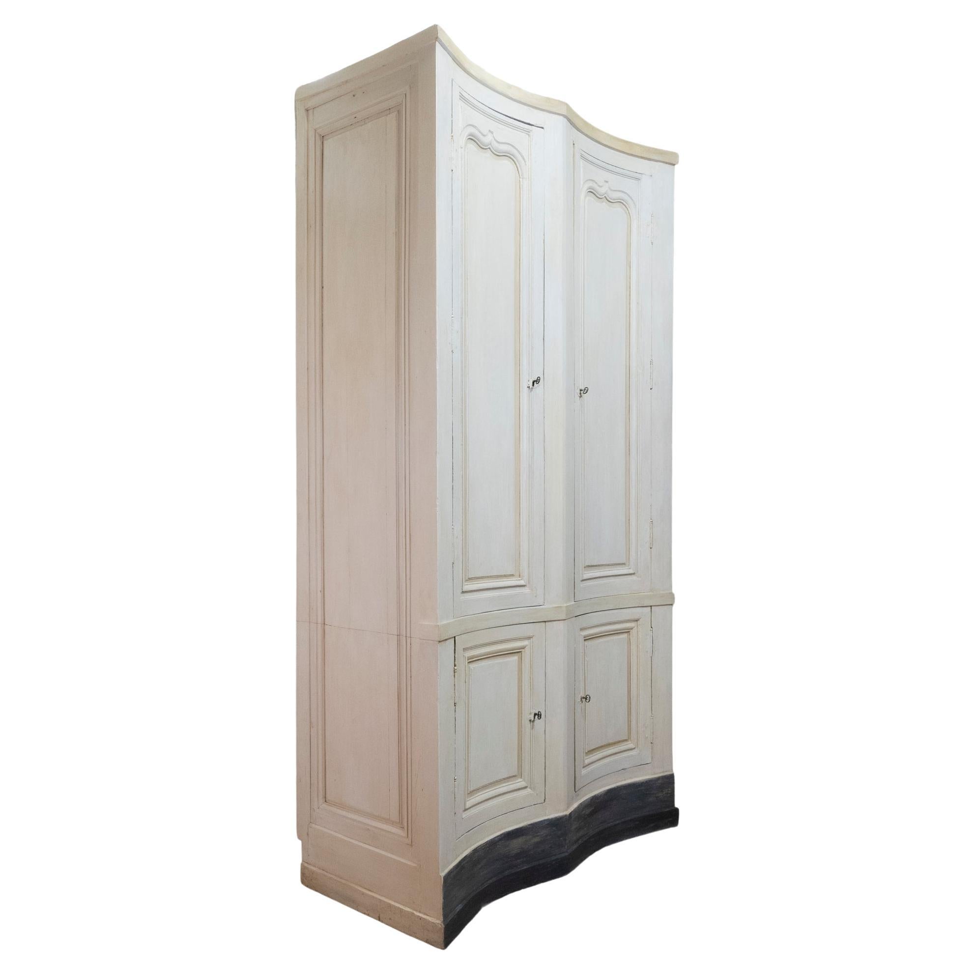 Tall French 19th Century serpentine painted Cupboard / Armoire For Sale