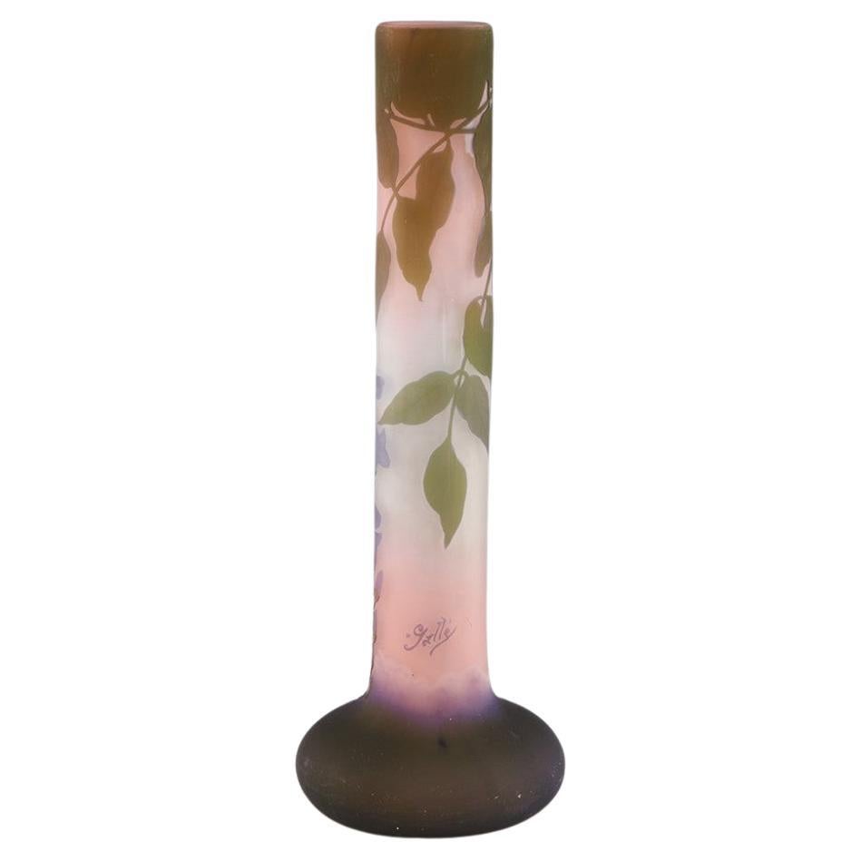 A Tall Galle Art Nouveau Cameo Glass Vase Featuring Wisteria c1905
