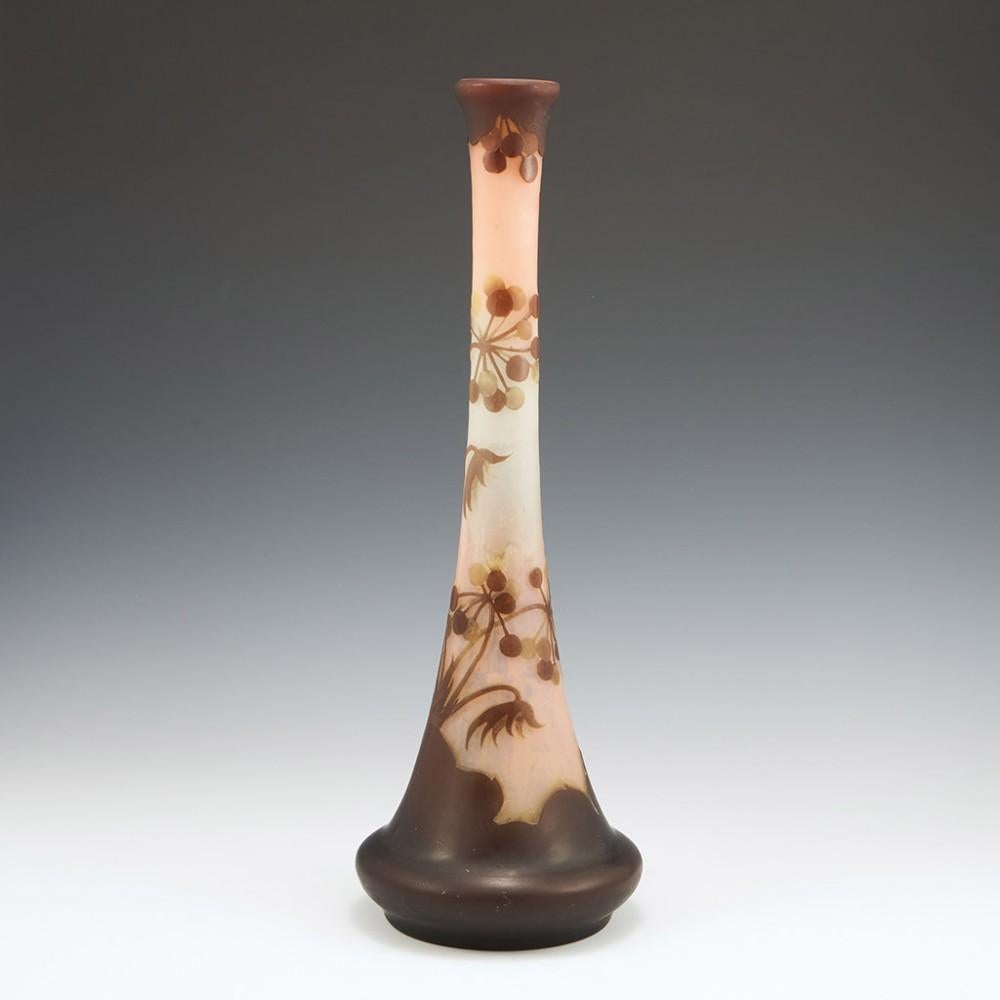 Art Nouveau Tall Galle Botanical Cameo Glass Vase, C1900