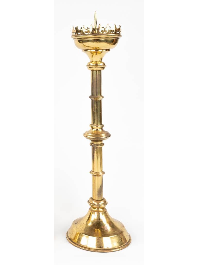 Belgian A tall gilt brass European Gothic Revival pricket candlestick For Sale
