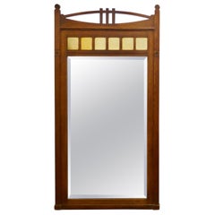 Tall Golden Oak Arts & Crafts Console Mirror