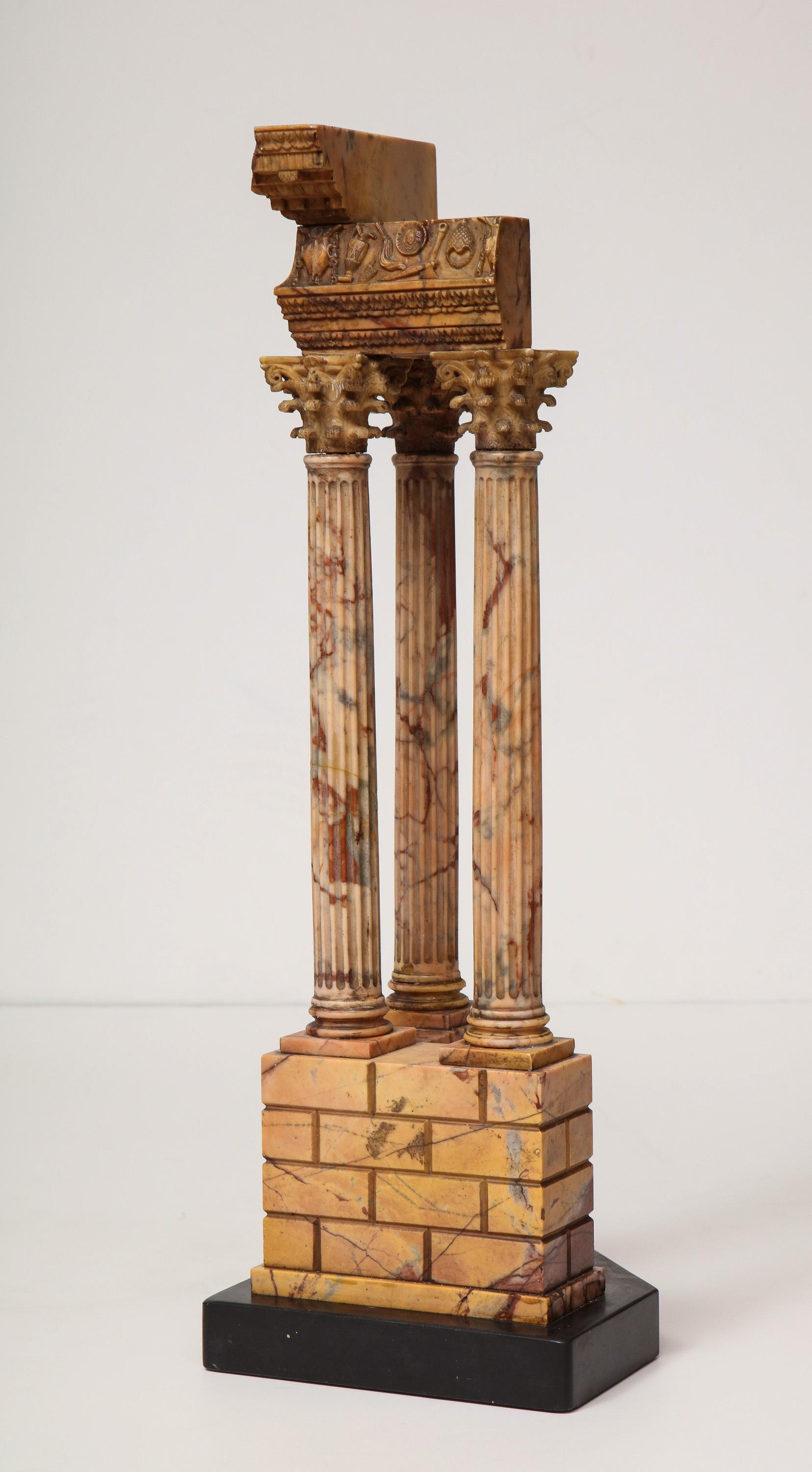 Tall Grand Tour Model of the Temple of Vespasian in Giallo Antico Marble For Sale 9