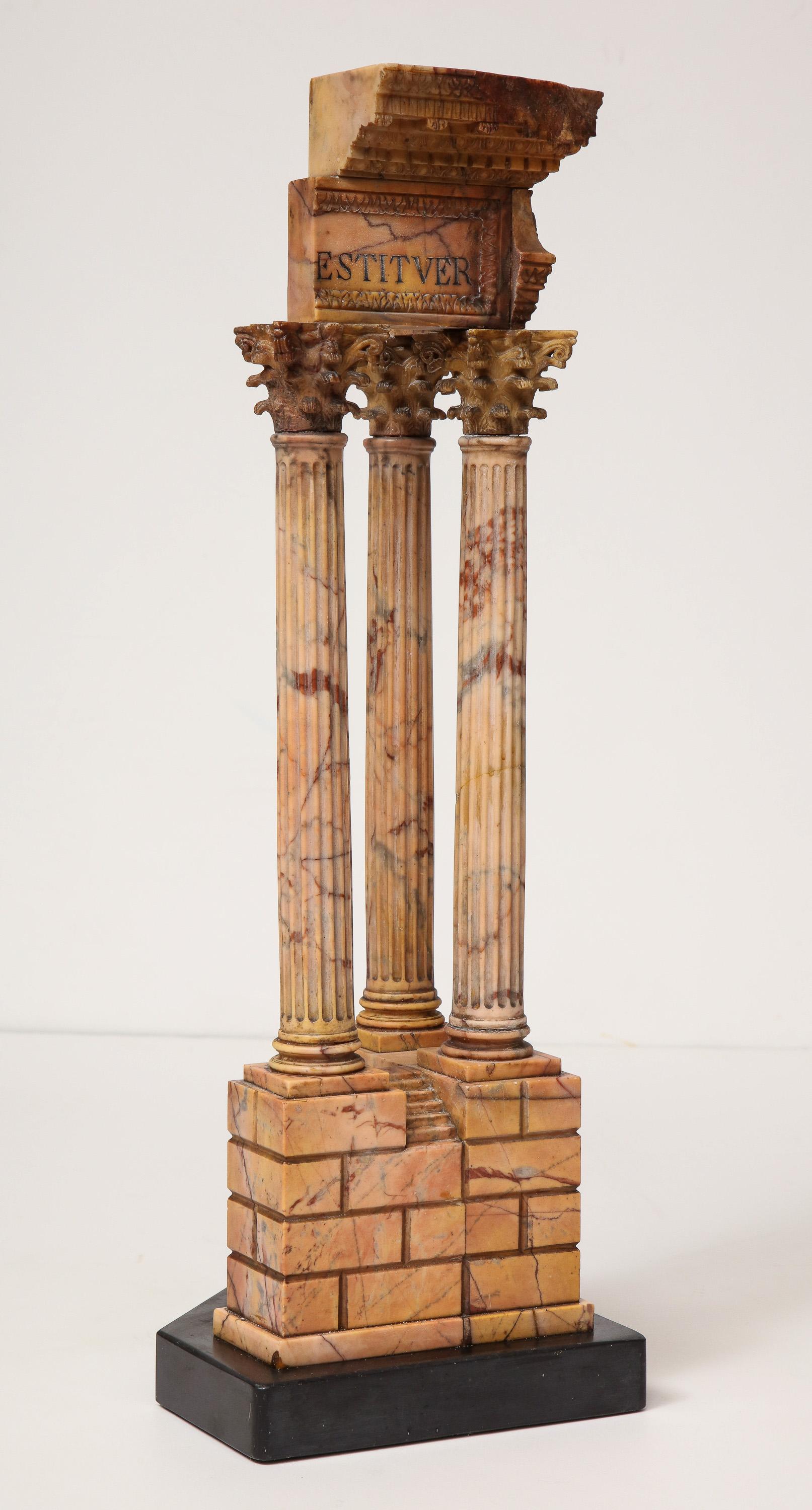 Tall Grand Tour Model of the Temple of Vespasian in Giallo Antico Marble For Sale 2