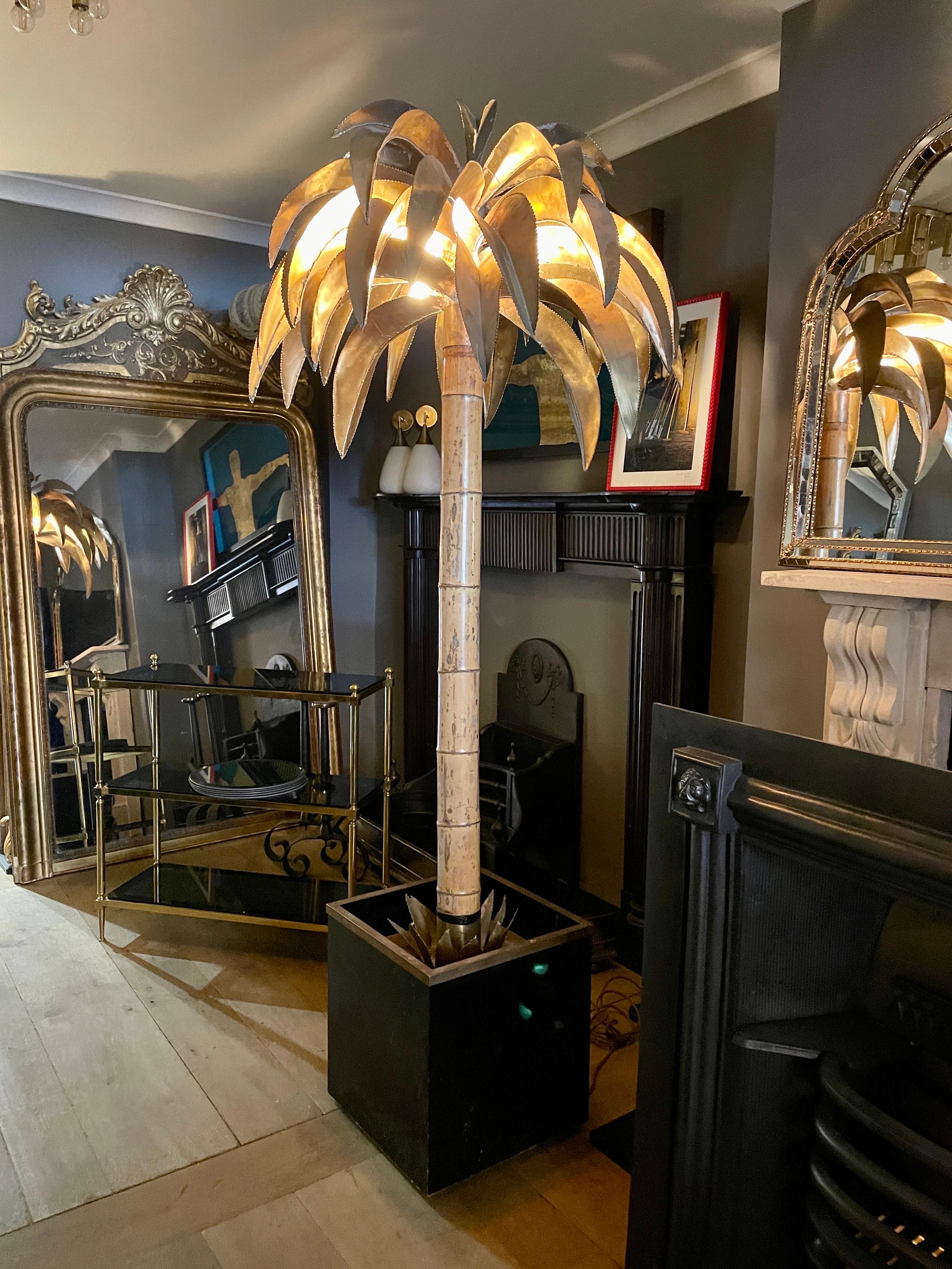 Brass Tall Maison Jansen Palm Tree Floor Lamp For Sale