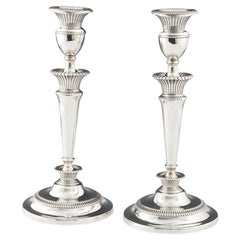 Tall Pair George III Elegant Sterling Silver Candlesticks London 1796