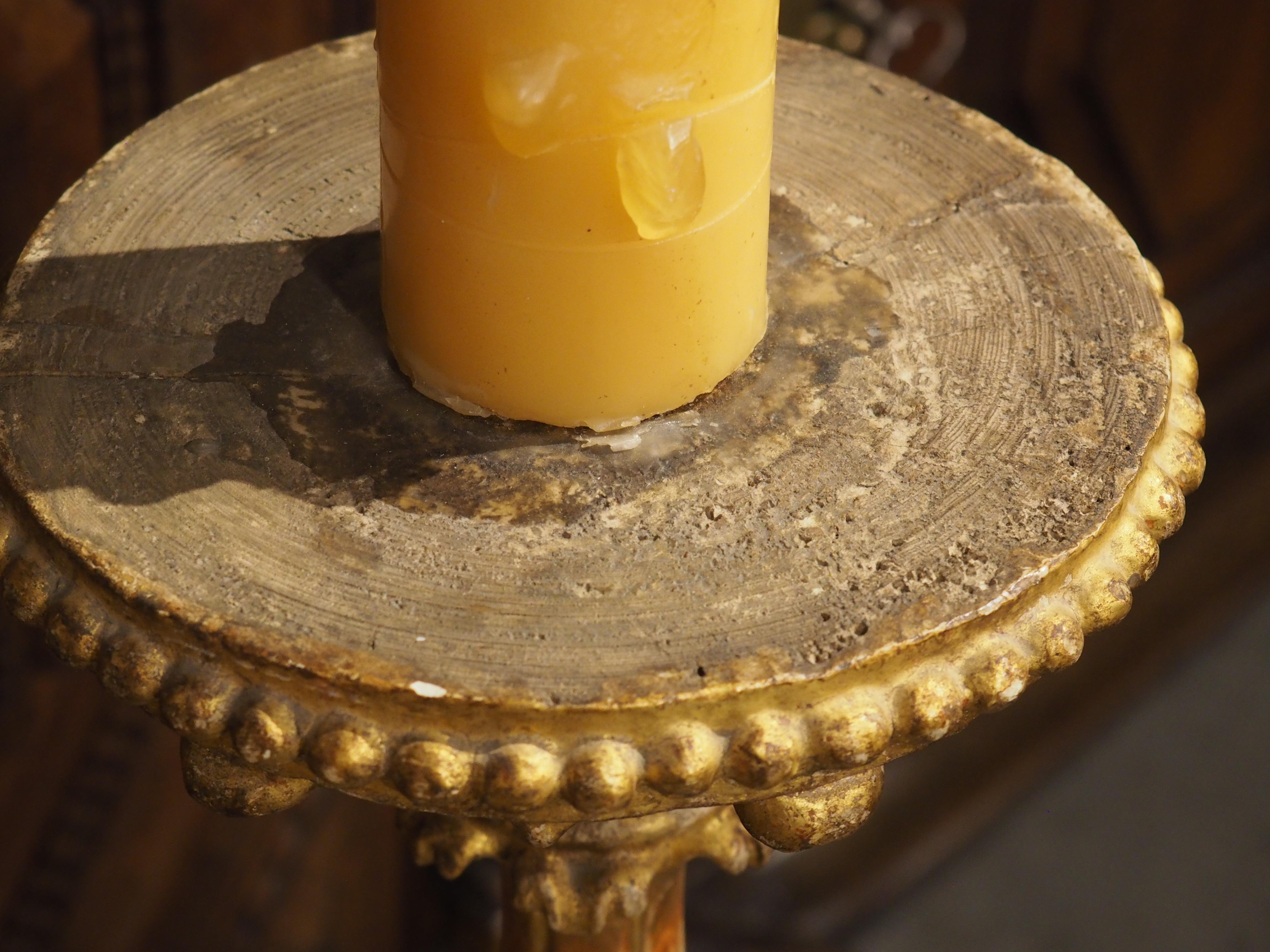 A Tall Pair of 18th Century Giltwood Candlesticks from France For Sale 4