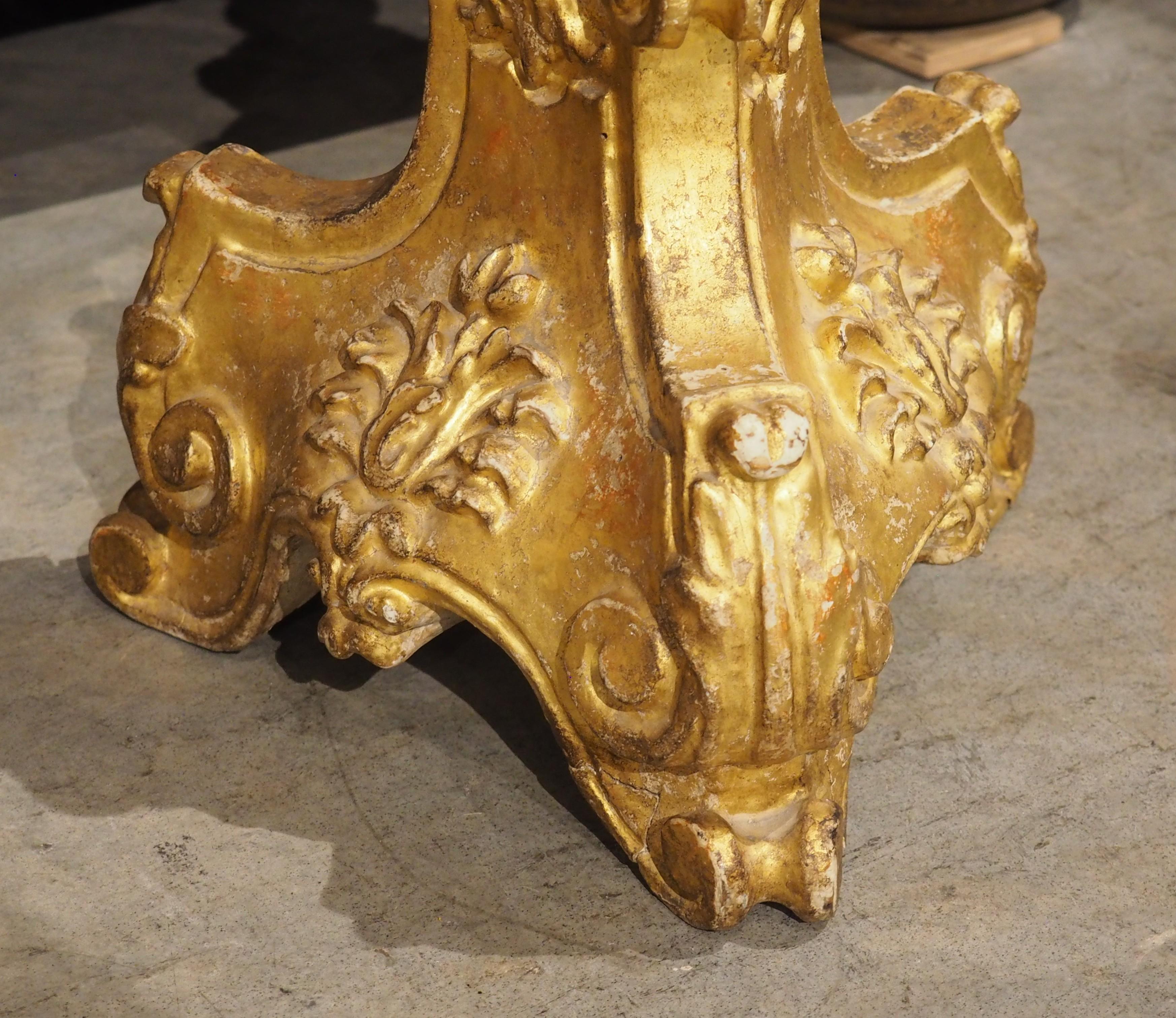 A Tall Pair of 18th Century Giltwood Candlesticks from France For Sale 8