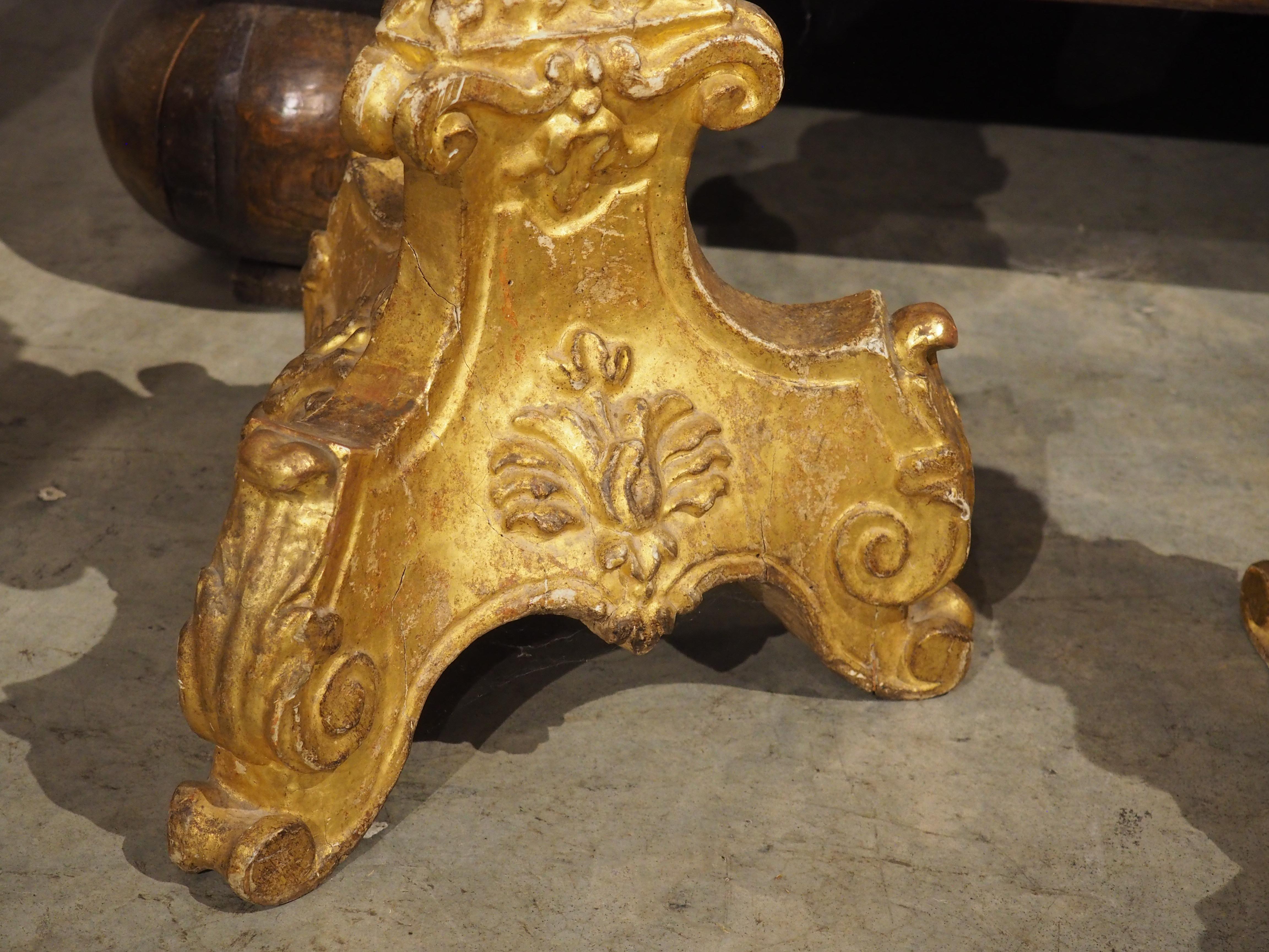 A Tall Pair of 18th Century Giltwood Candlesticks from France For Sale 9