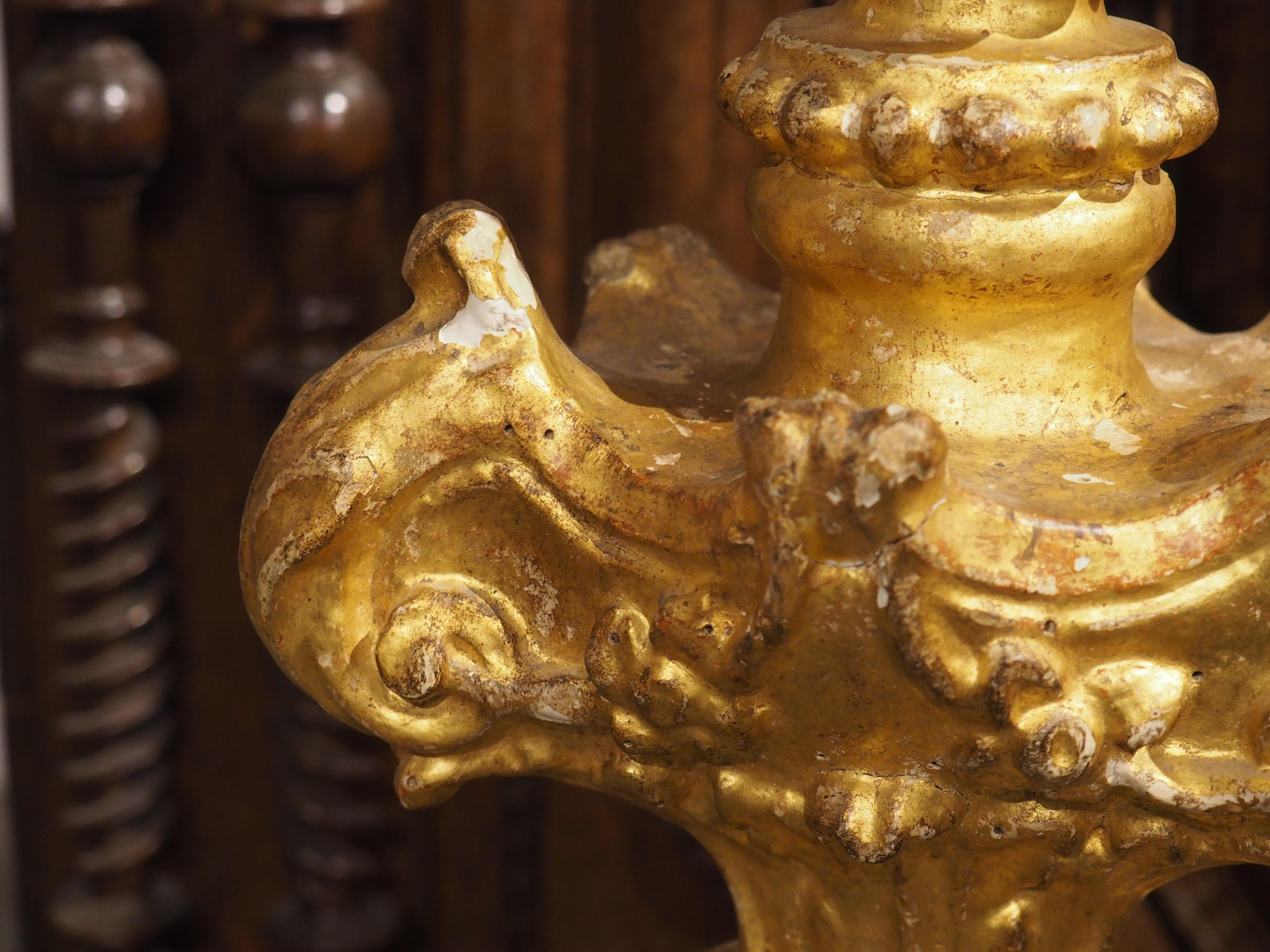 A Tall Pair of 18th Century Giltwood Candlesticks from France For Sale 10
