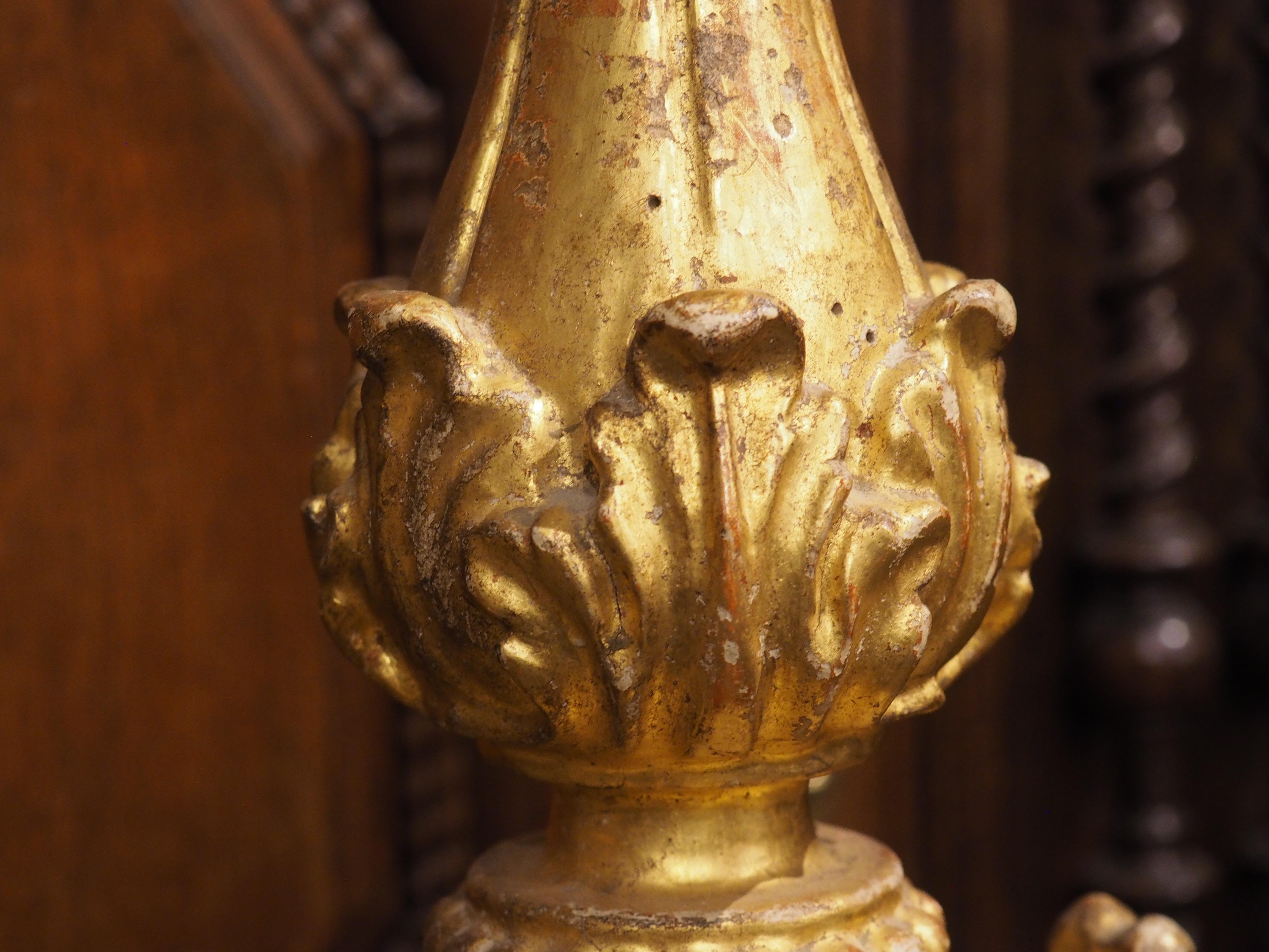 A Tall Pair of 18th Century Giltwood Candlesticks from France For Sale 11