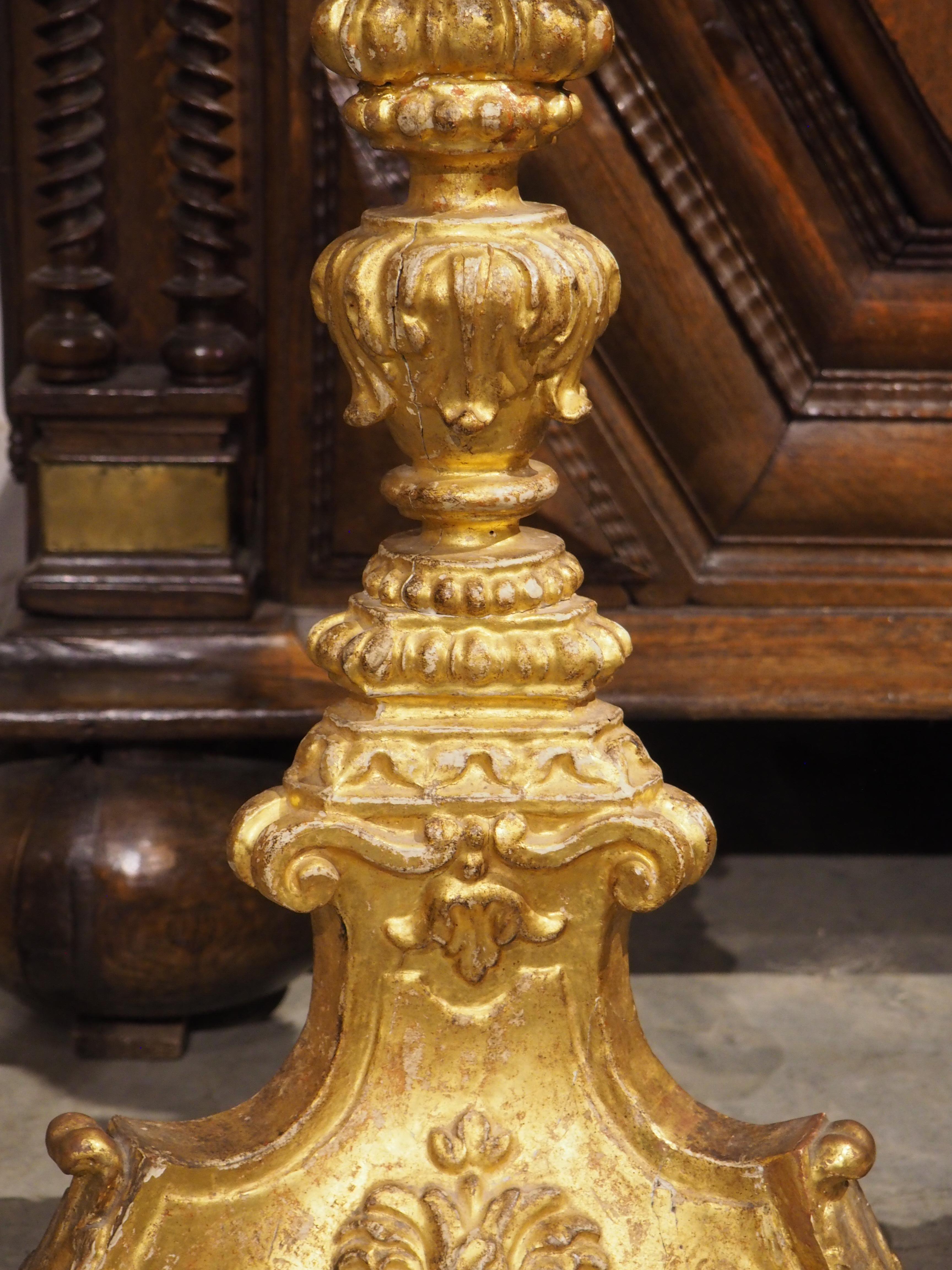 A Tall Pair of 18th Century Giltwood Candlesticks from France In Good Condition For Sale In Dallas, TX