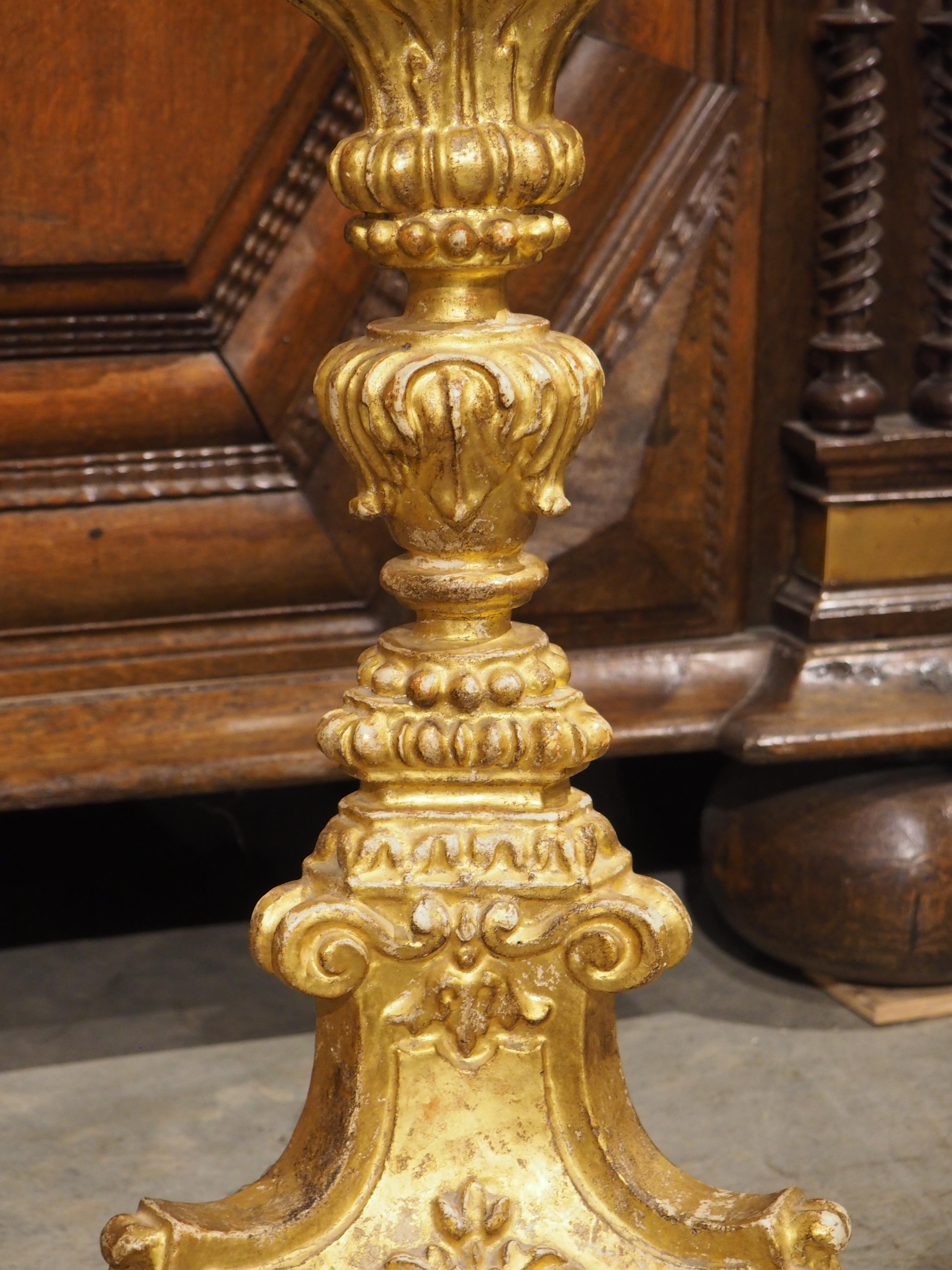 18th Century and Earlier A Tall Pair of 18th Century Giltwood Candlesticks from France For Sale