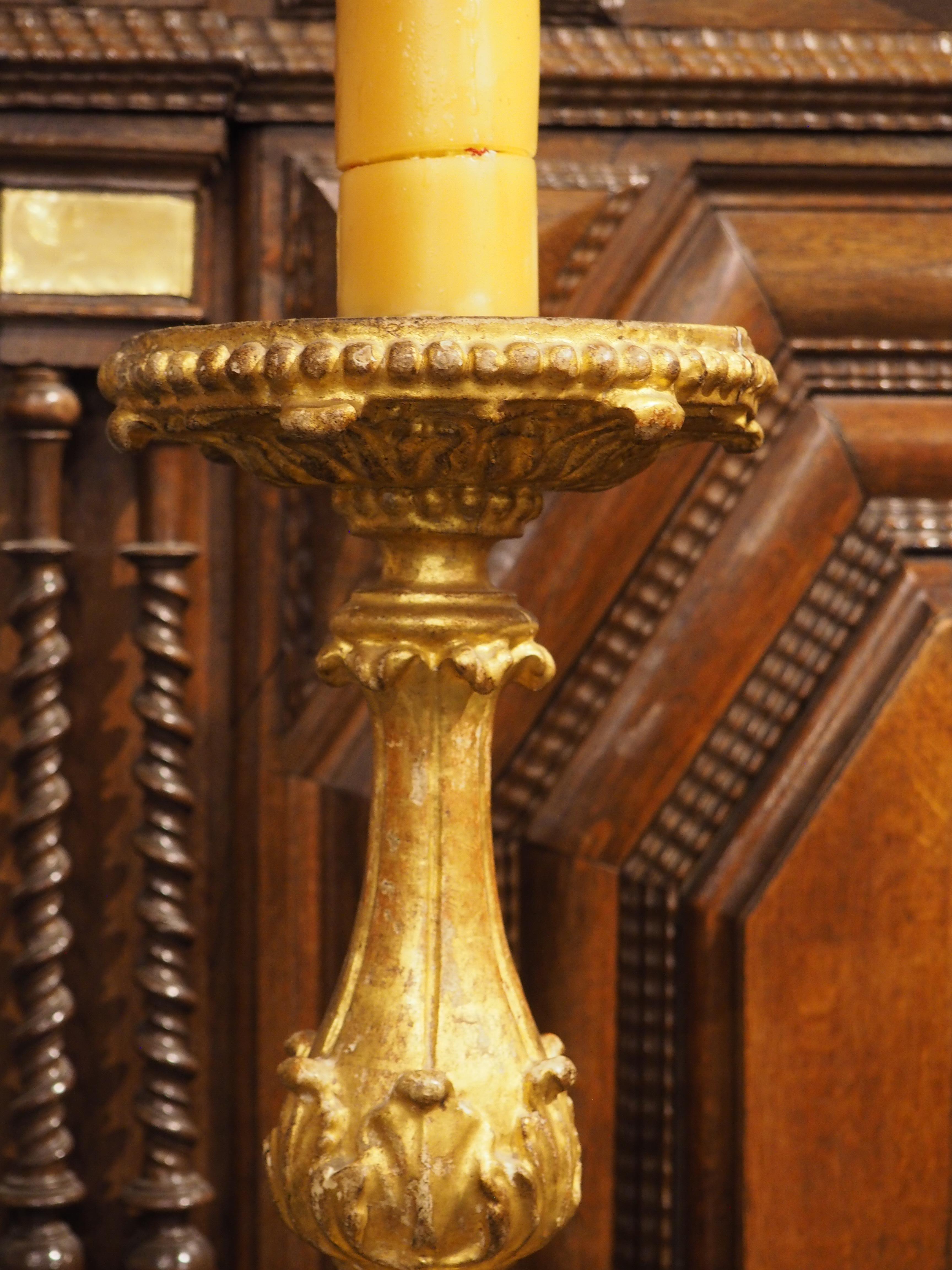 A Tall Pair of 18th Century Giltwood Candlesticks from France For Sale 3