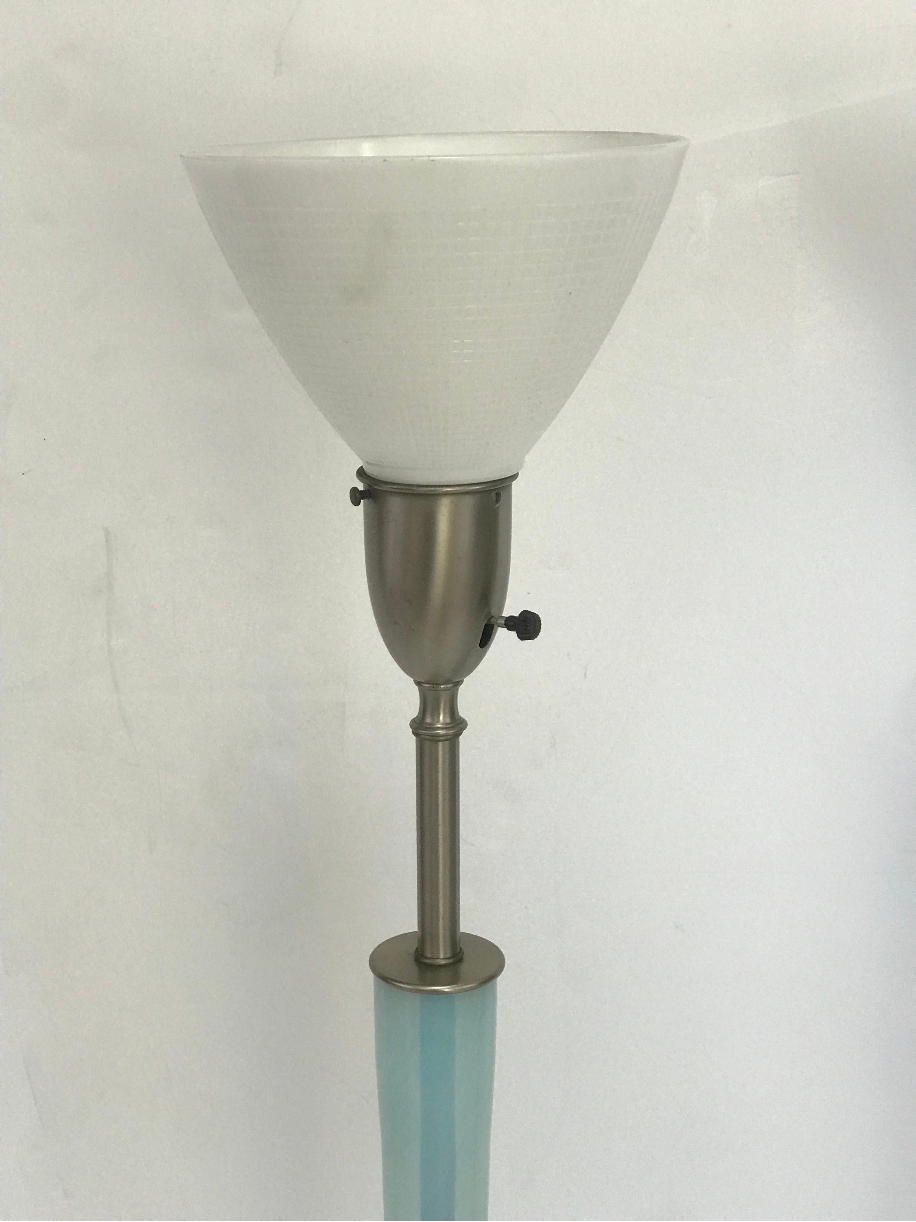Tall Pair of 1950’s Rembrandt Hand Blown Blue Graded Glass Table Lamps For Sale 2
