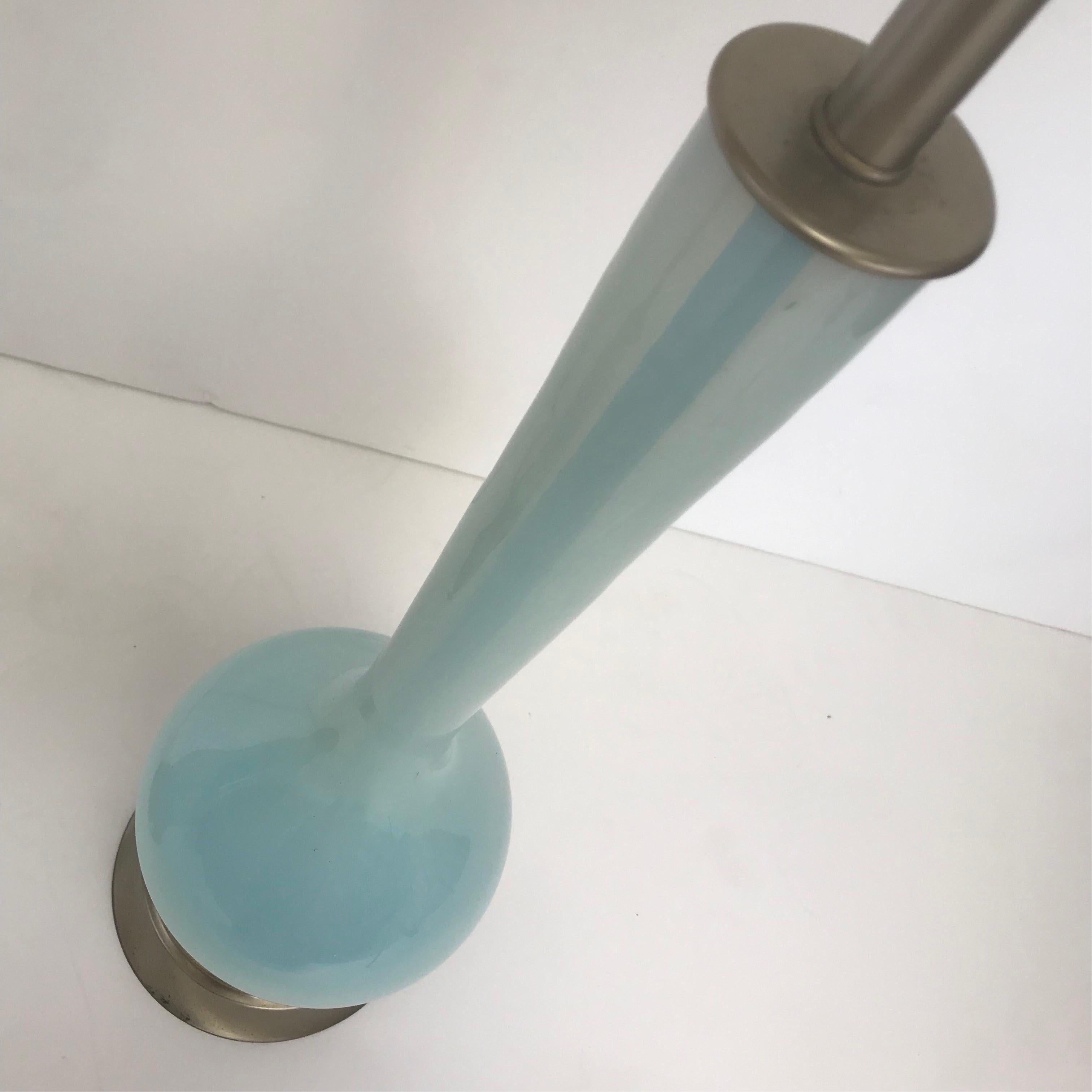 Tall Pair of 1950’s Rembrandt Hand Blown Blue Graded Glass Table Lamps For Sale 4