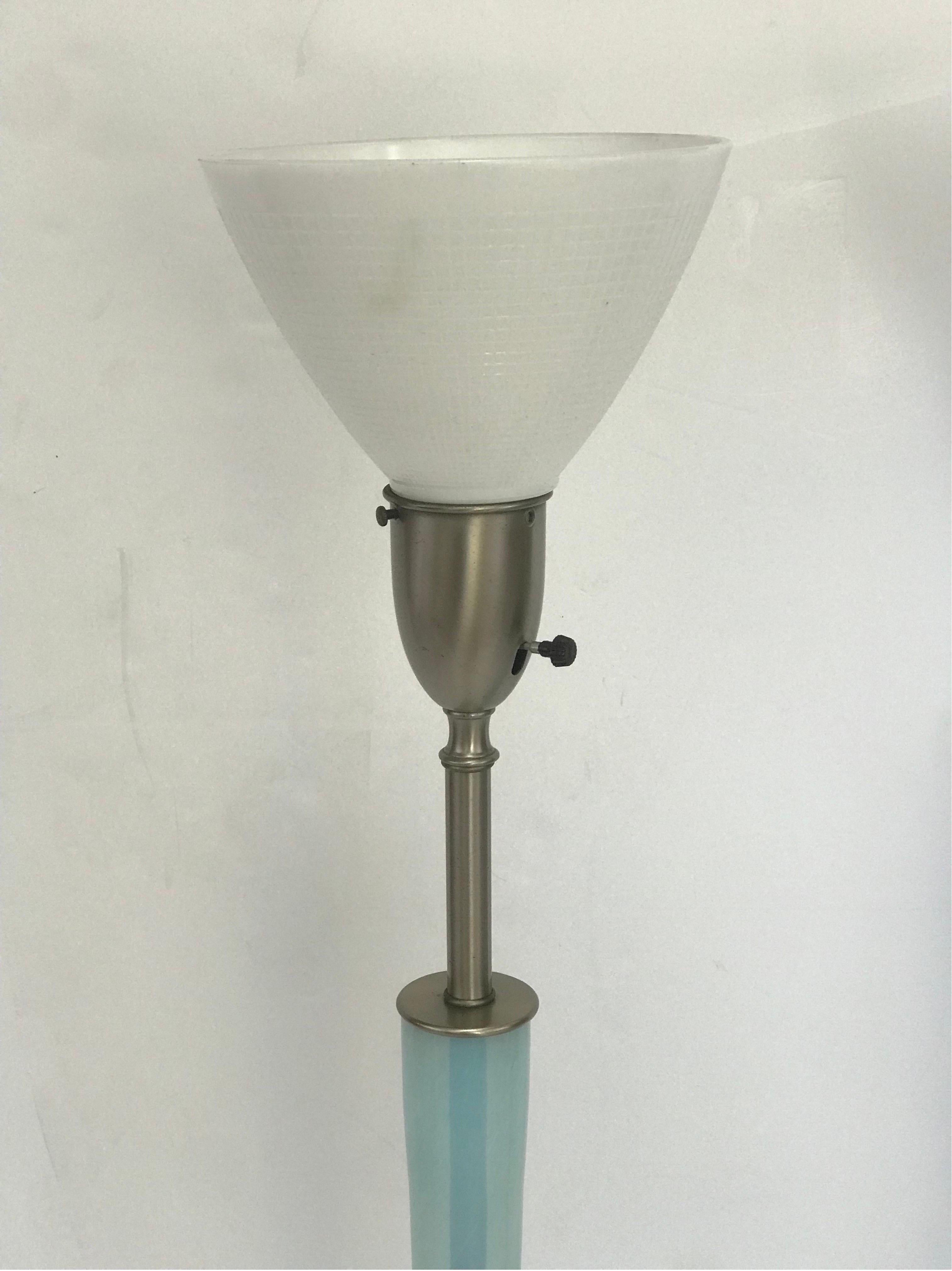 Tall Pair of 1950’s Rembrandt Hand Blown Blue Graded Glass Table Lamps For Sale 1