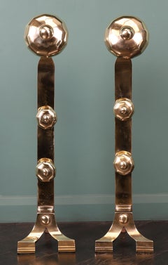 A Tall Pair of Brass Arts & Crafts Andirons Fire Dogs