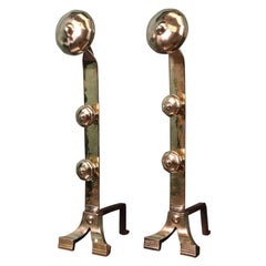 A Tall Pair of Brass Arts & Crafts Andirons Fire Dogs