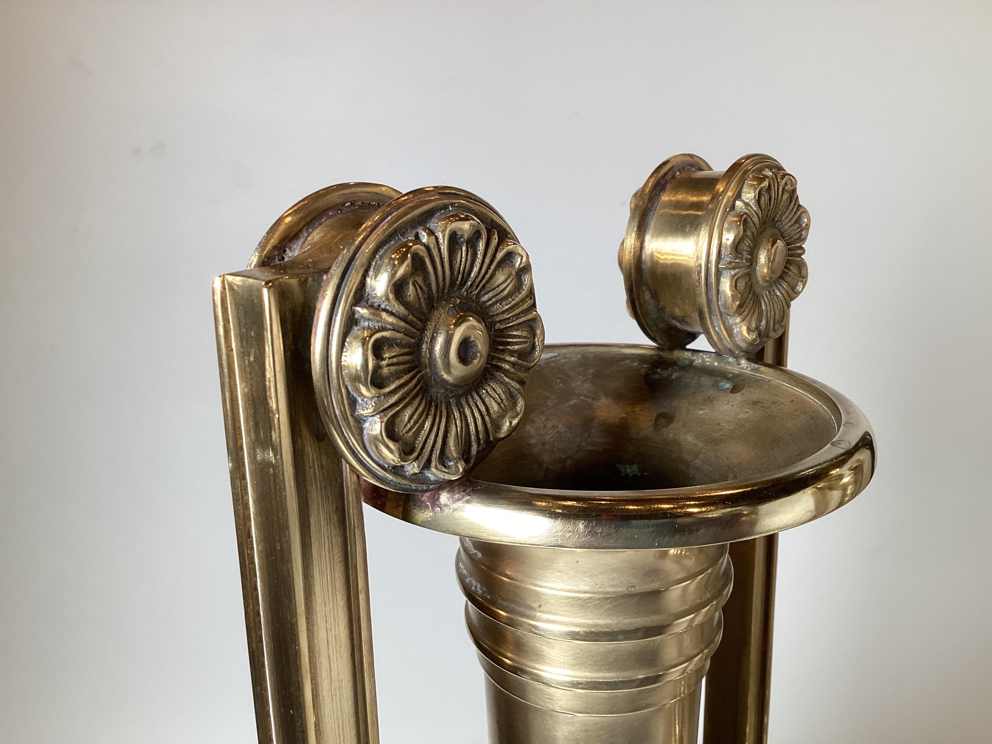 Tall Pair of Cast Polished Brass Neoclassical Urns For Sale 1