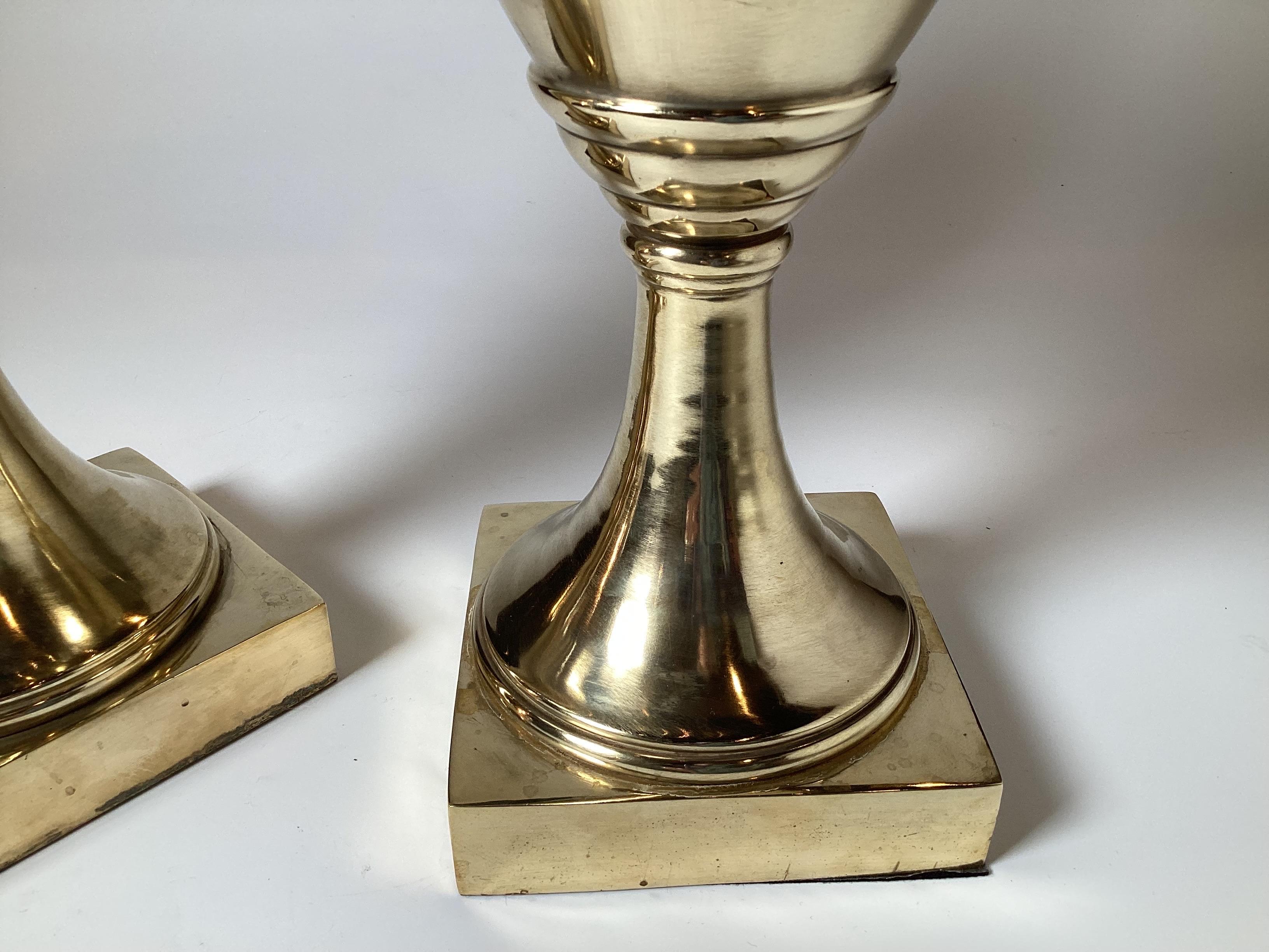 Tall Pair of Cast Polished Brass Neoclassical Urns For Sale 3