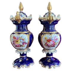 Antique Tall Pair of Chamberlain Worcester Porcelain Vases, circa 1842-1845