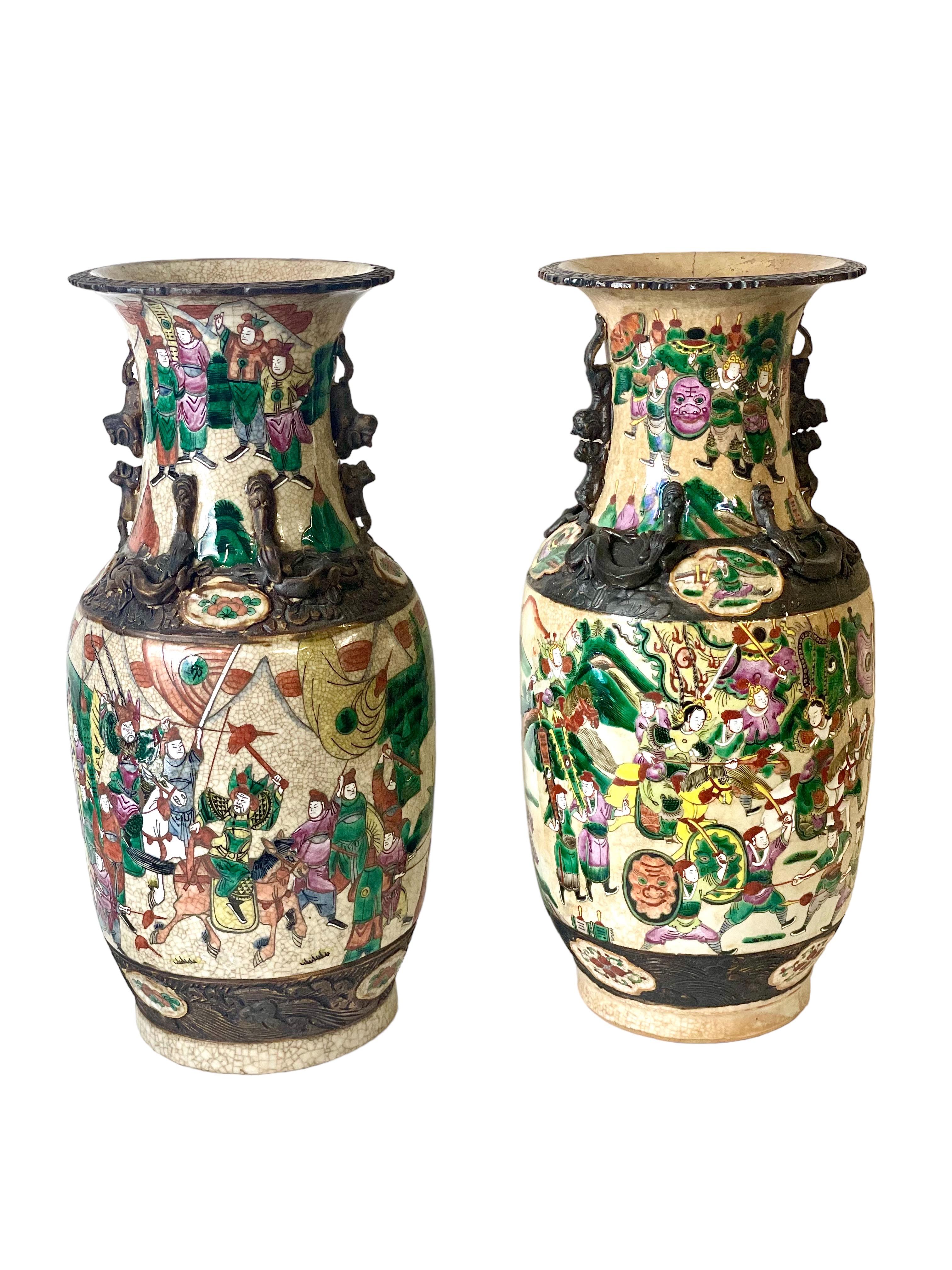 Chinese Export Pair of Chinese Baluster Vases in Nanjing Crackle Glaze For Sale