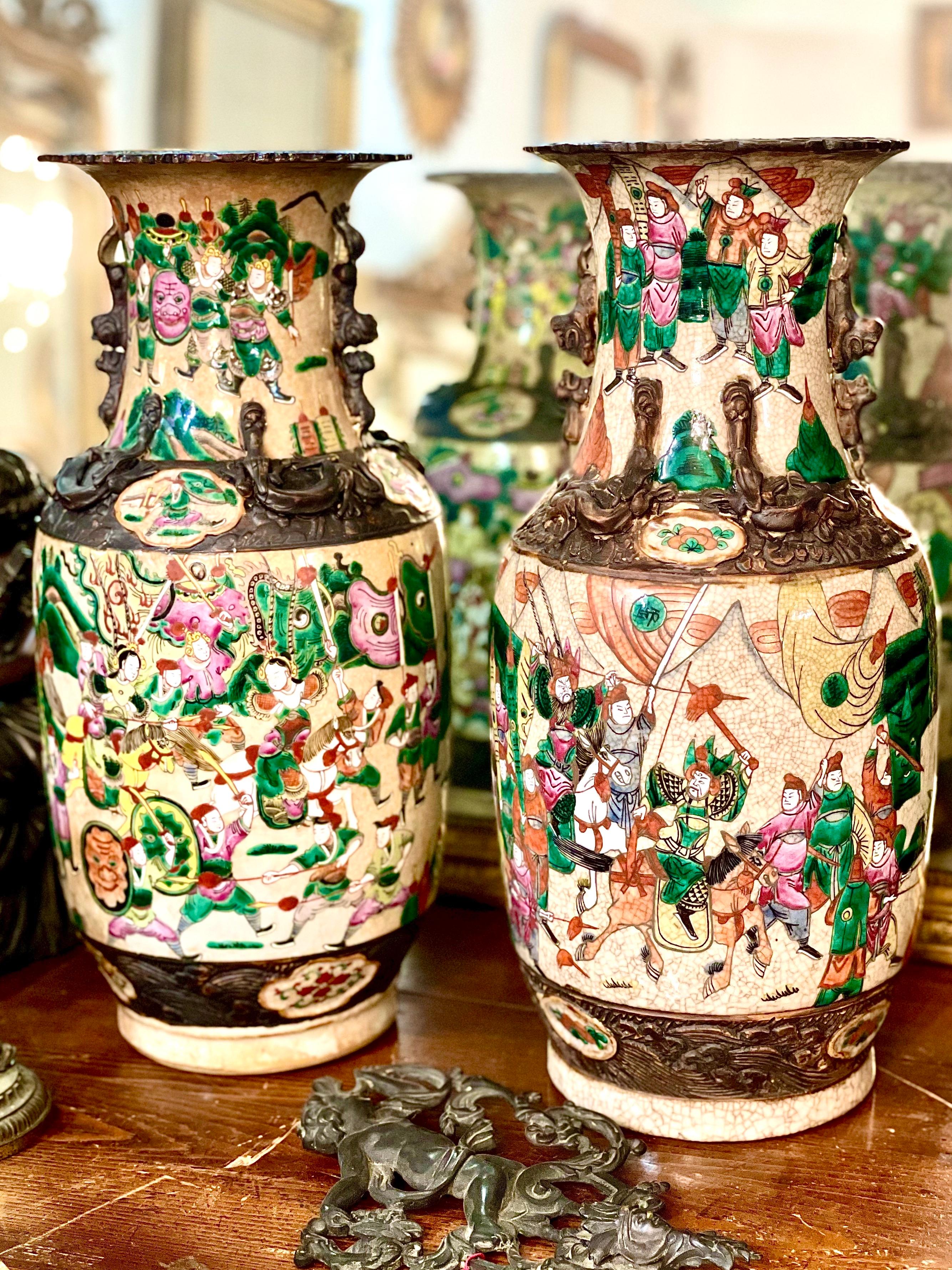 Porcelain Pair of Chinese Baluster Vases in Nanjing Crackle Glaze For Sale