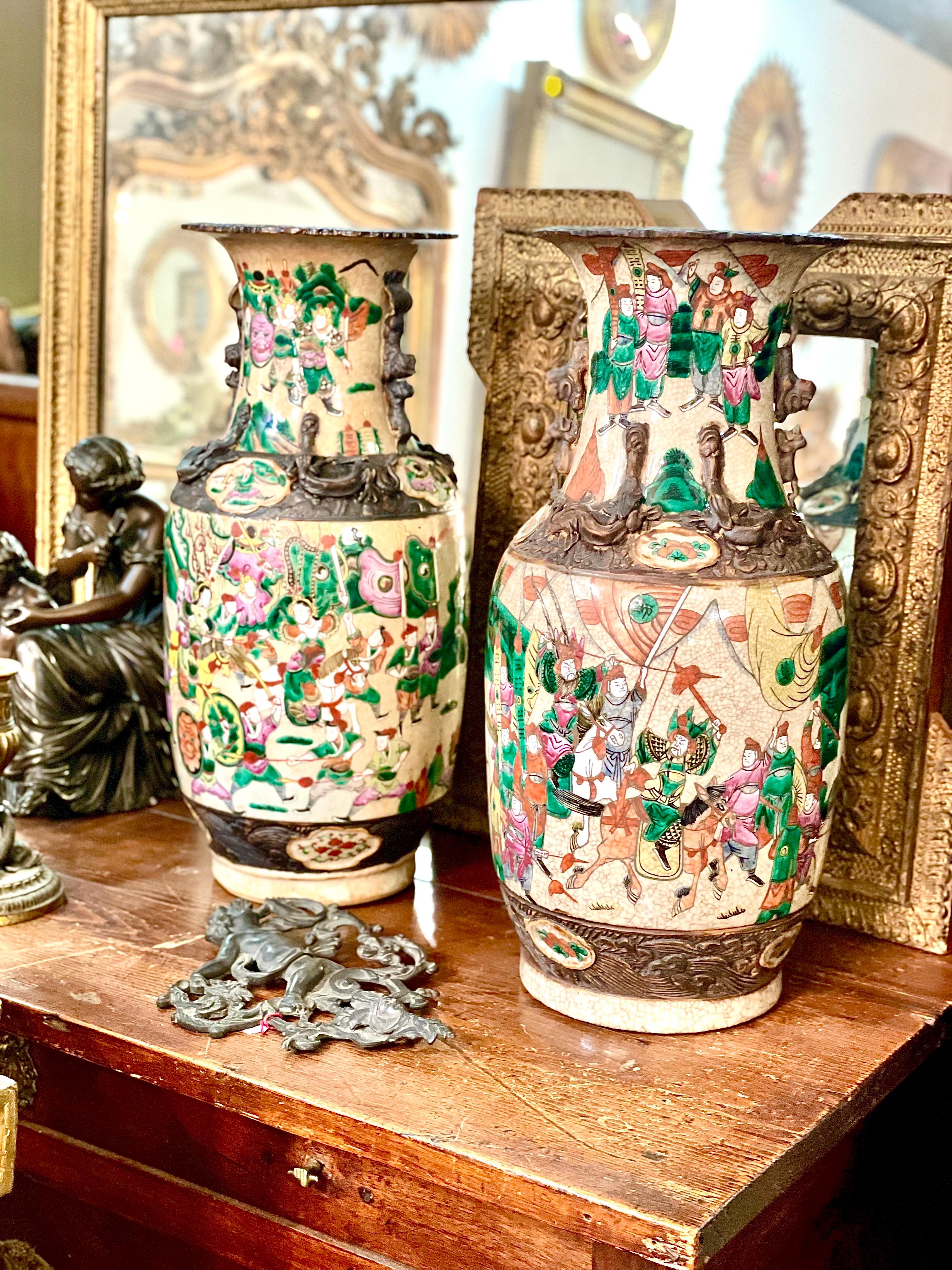 Pair of Chinese Baluster Vases in Nanjing Crackle Glaze For Sale 1