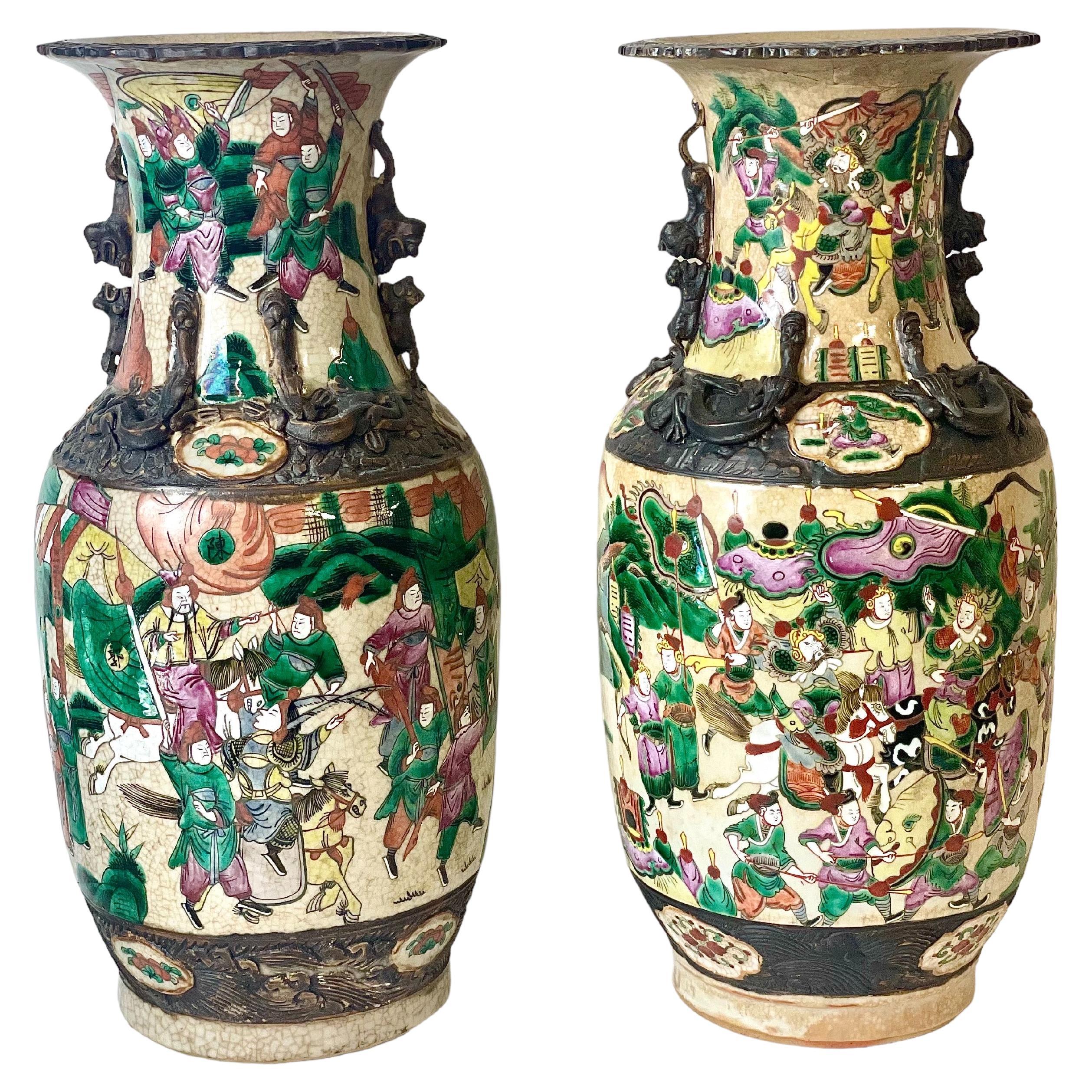 Pair of Chinese Baluster Vases in Nanjing Crackle Glaze For Sale