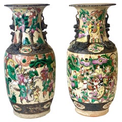 Tall Pair of Chinese Baluster Vases in Nanjing Crackle Glaze
