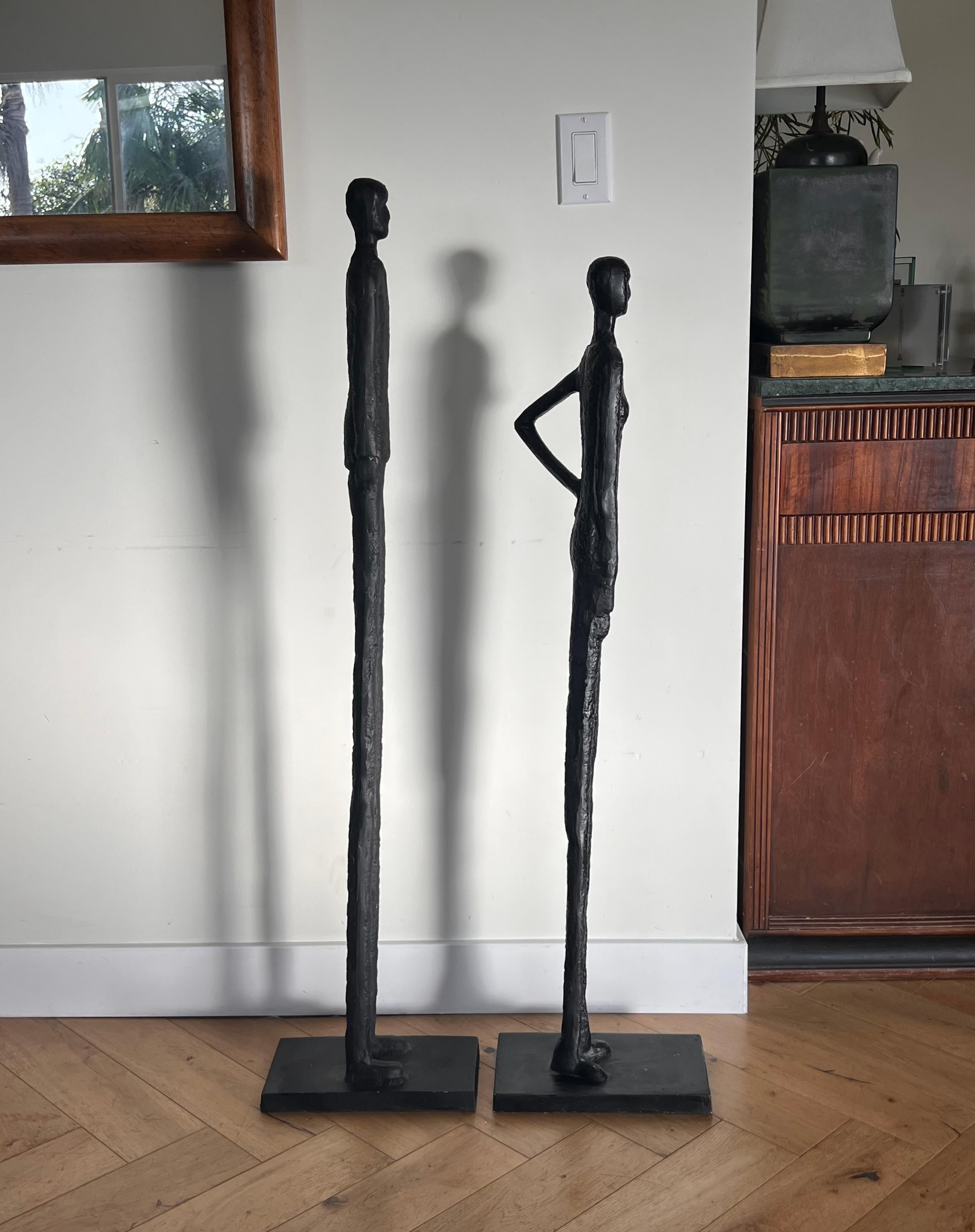 20th Century A tall pair of Giacometti style figurative floor sculptures, 20th century
