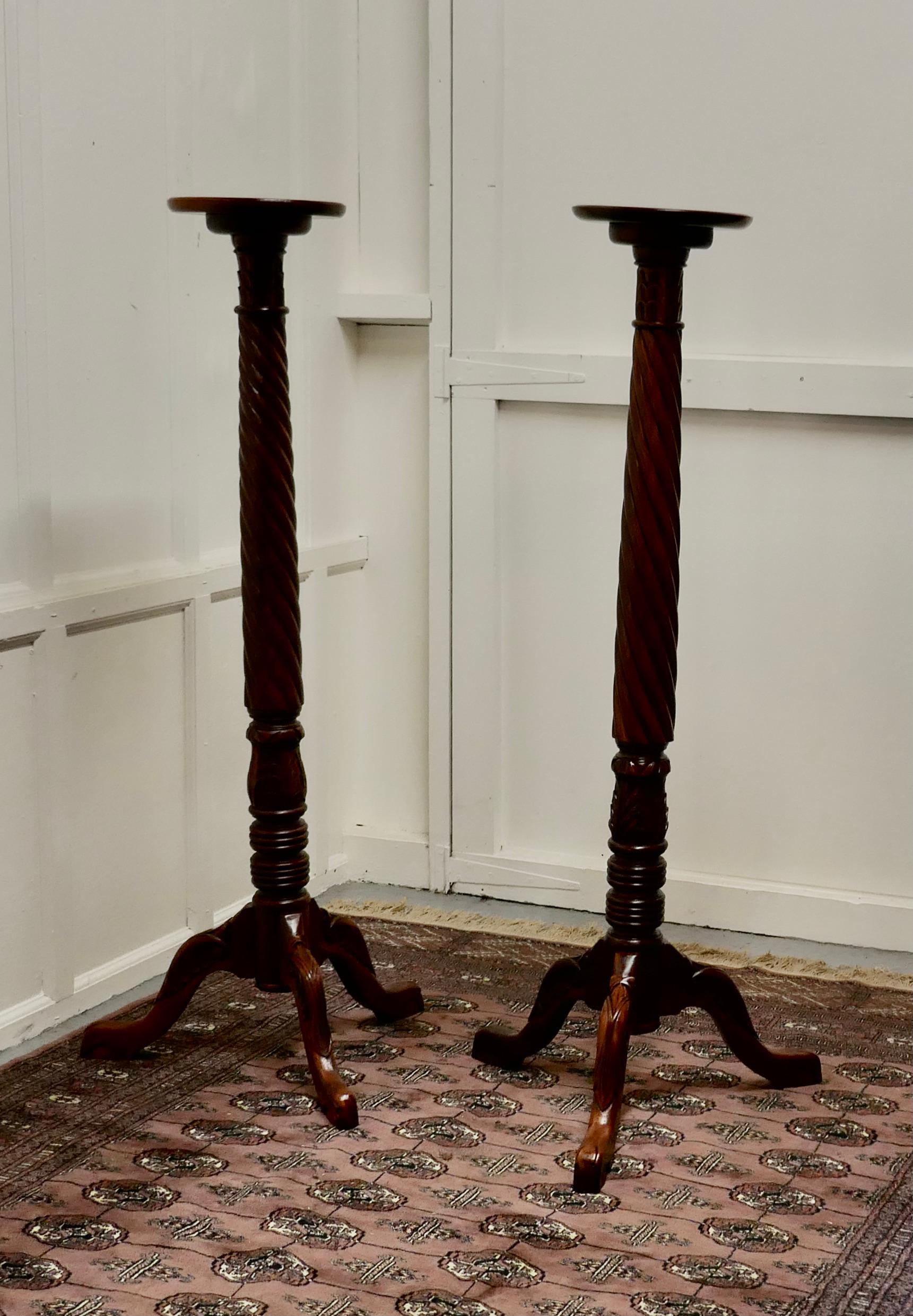 20th Century Tall Pair of Mahogany Torchère or Lamp Stands For Sale